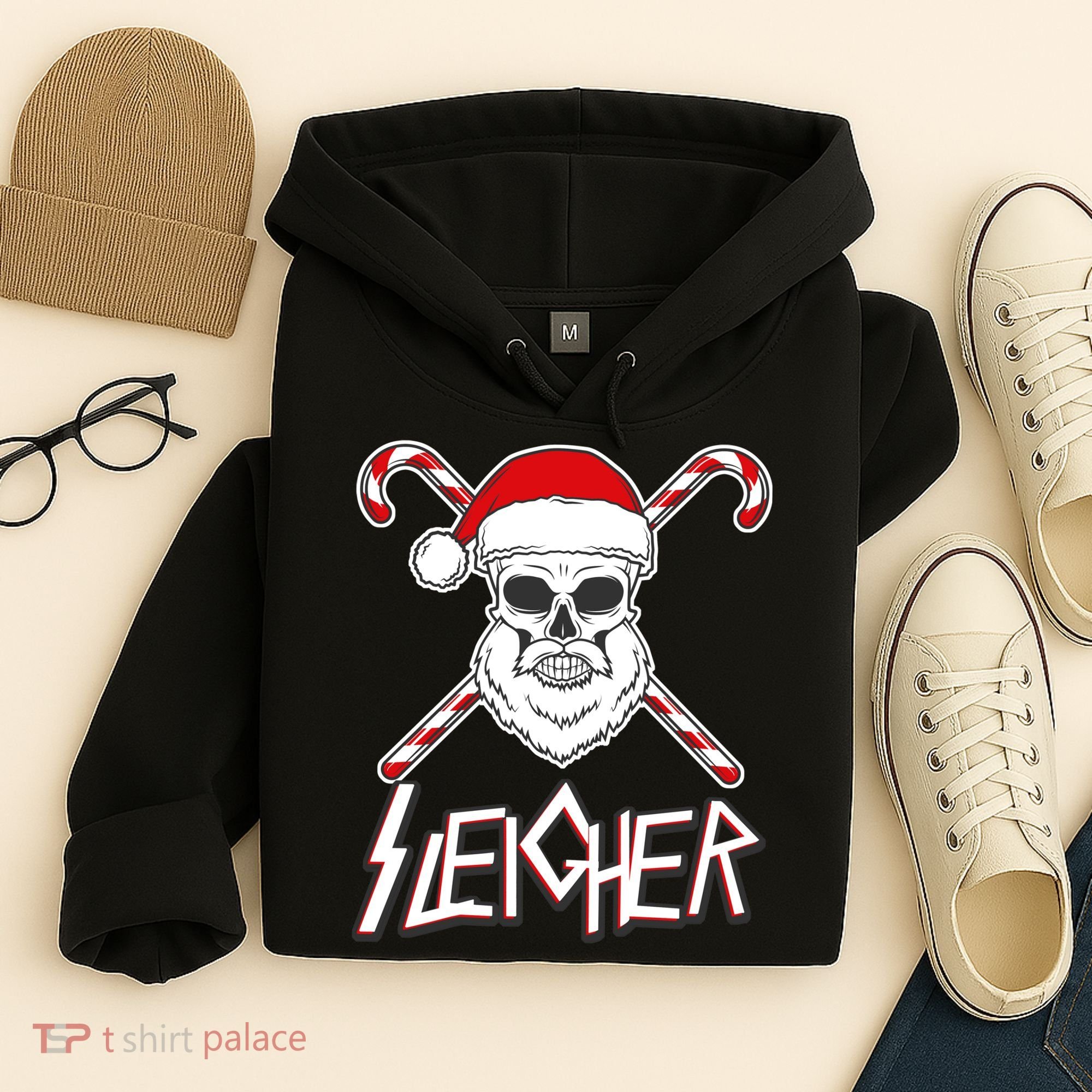 Sleigher Santa Candy Cane Skull Hoodie