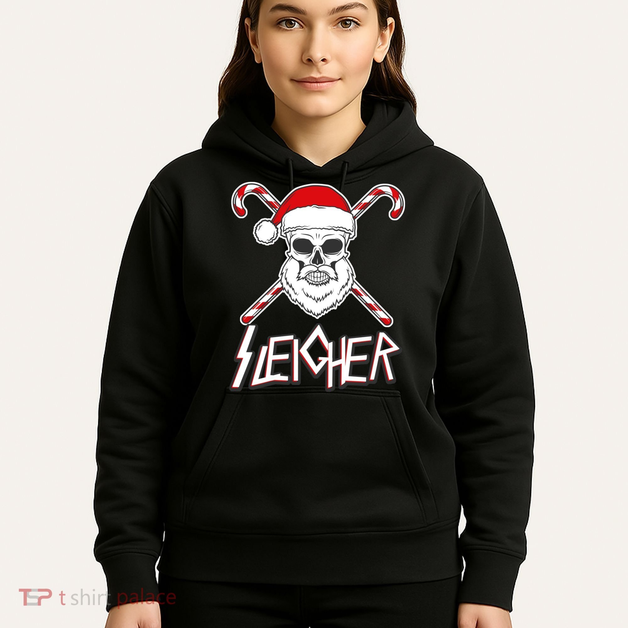 Sleigher Santa Candy Cane Skull Hoodie