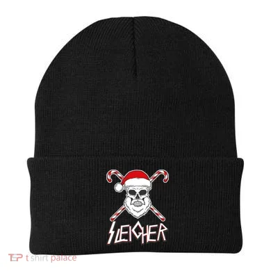 Sleigher Santa Candy Cane Skull Beanie
