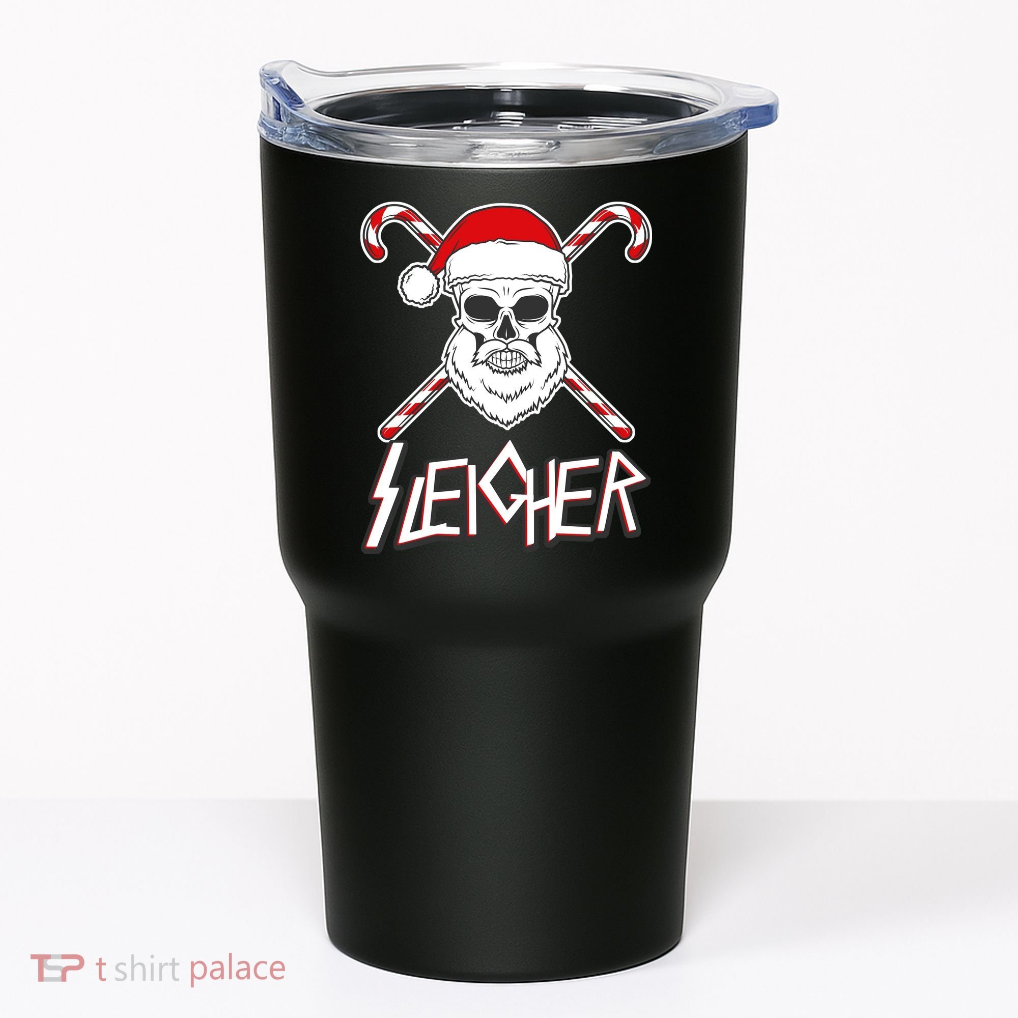 Sleigher Santa Candy Cane Skull Tumbler