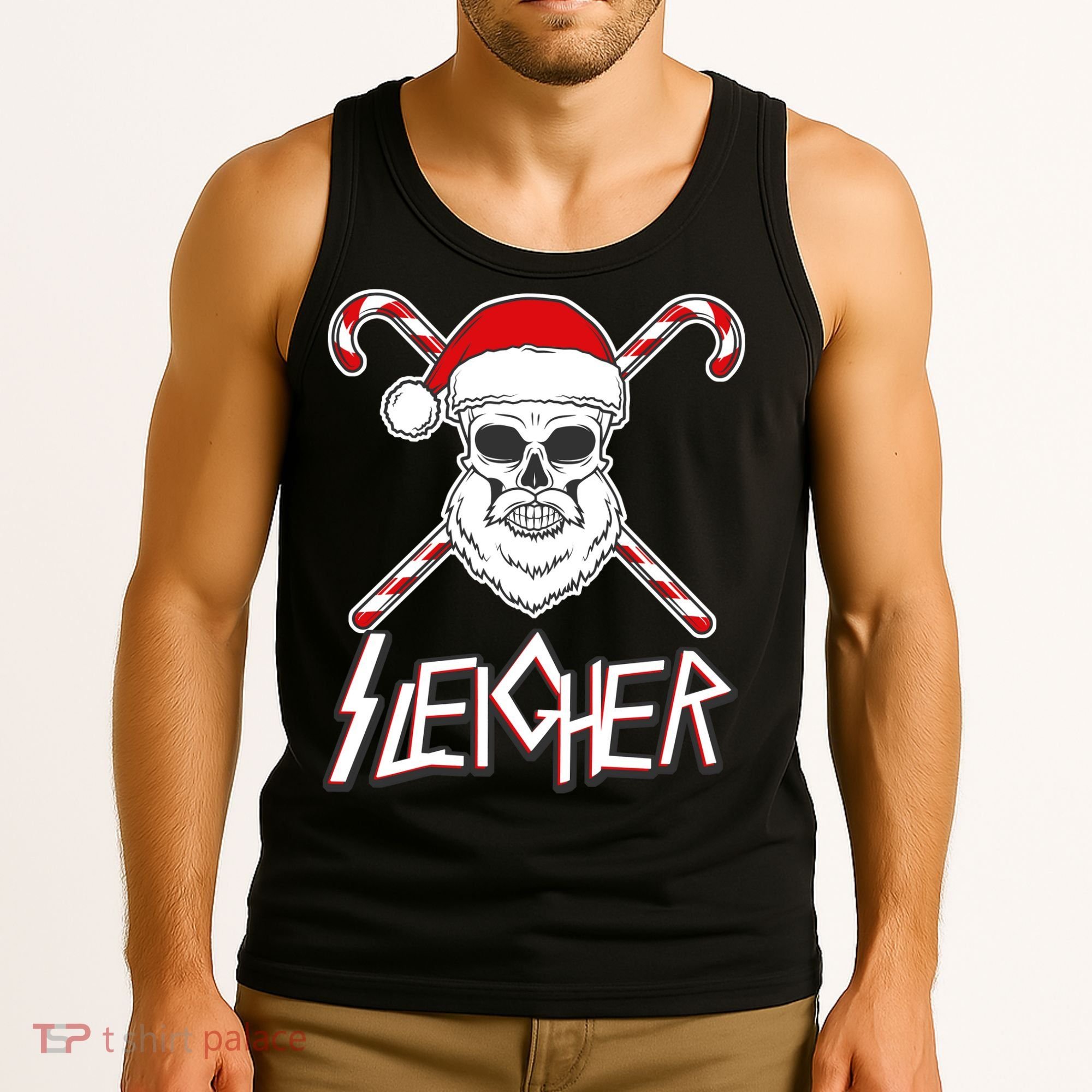 Sleigher Santa Candy Cane Skull Tank Top