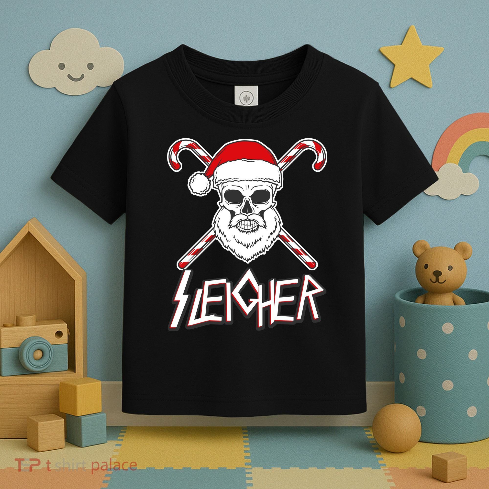 Sleigher Santa Candy Cane Skull Toddler T-Shirt