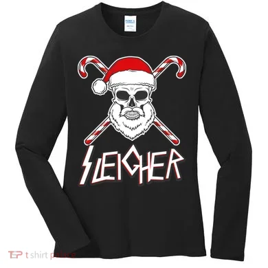 Sleigher Santa Candy Cane Skull Women's Long Sleeve Shirt