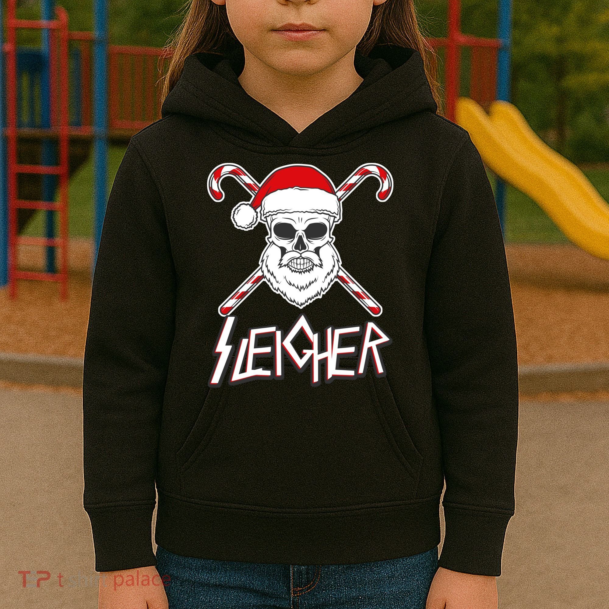 Sleigher Santa Candy Cane Skull Kids Hoodie
