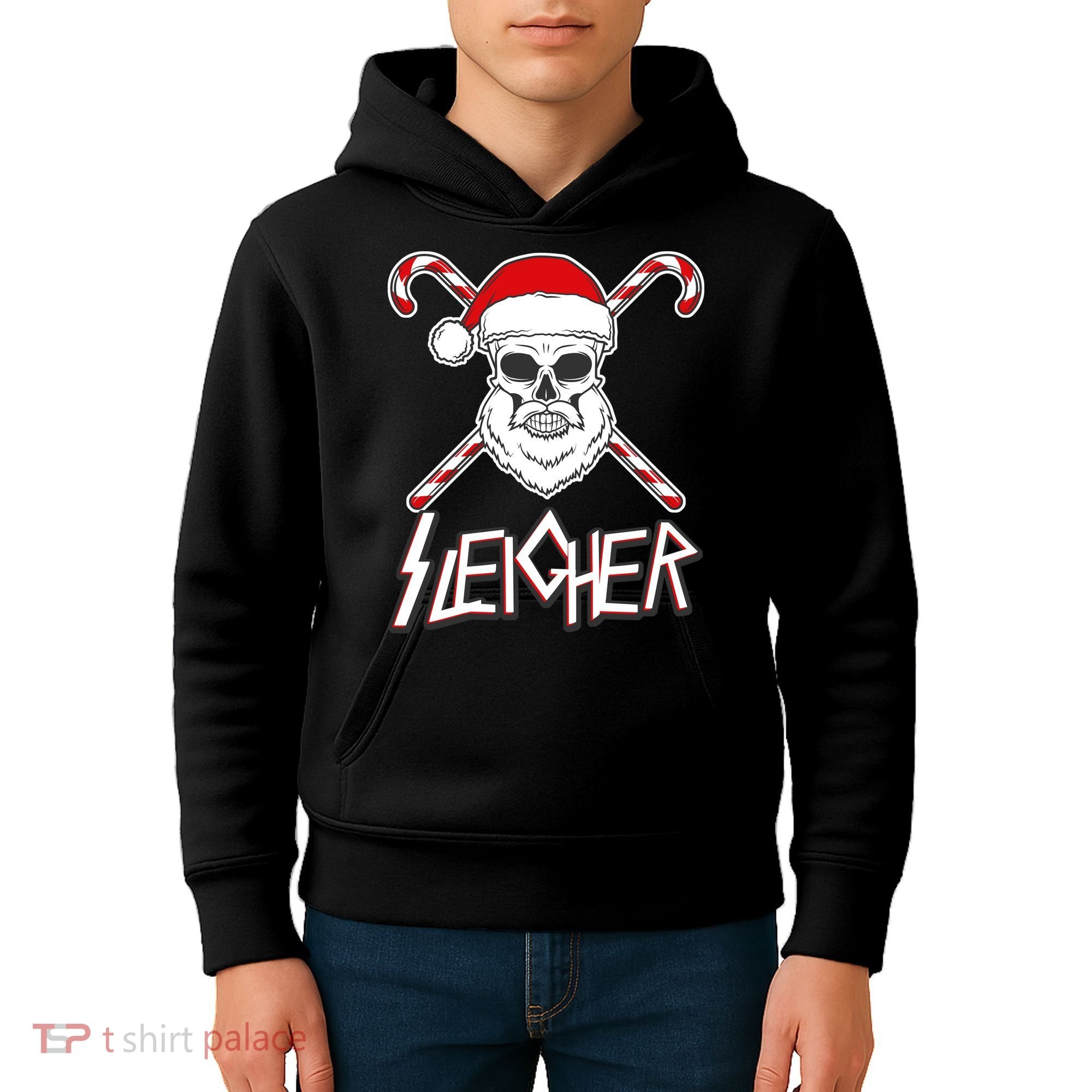 Sleigher Santa Candy Cane Skull Kids Hoodie