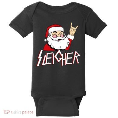 Sleigher Santa Rocks Baby Bodysuit