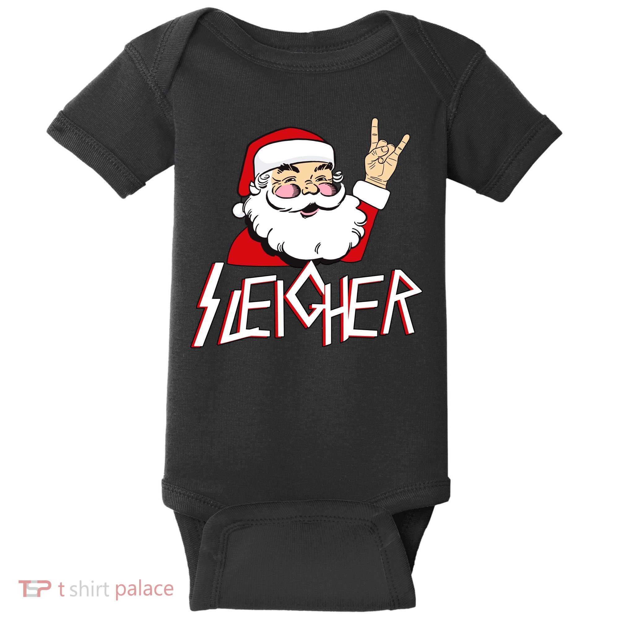 Sleigher Santa Rocks Baby Bodysuit