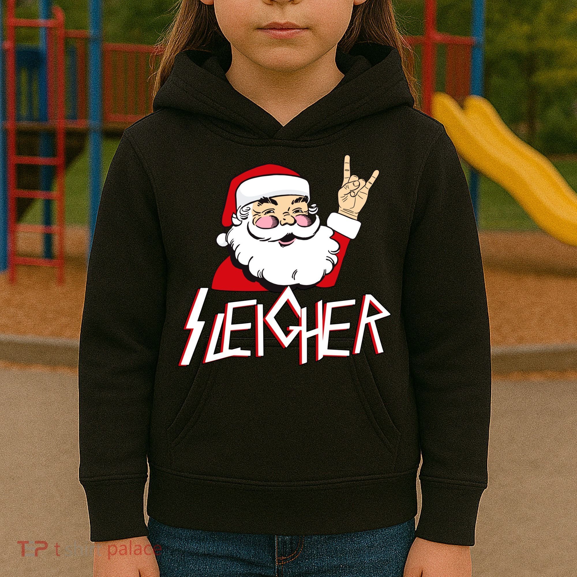 Sleigher Santa Rocks Kids Hoodie
