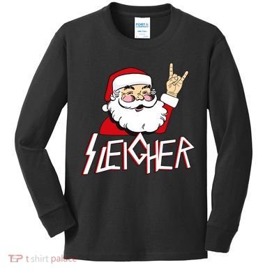 Sleigher Santa Rocks Kids Long Sleeve Shirt