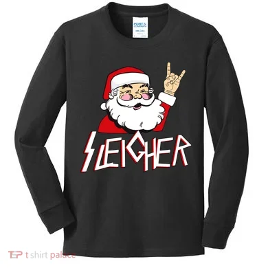 Sleigher Santa Rocks Kids Long Sleeve Shirt