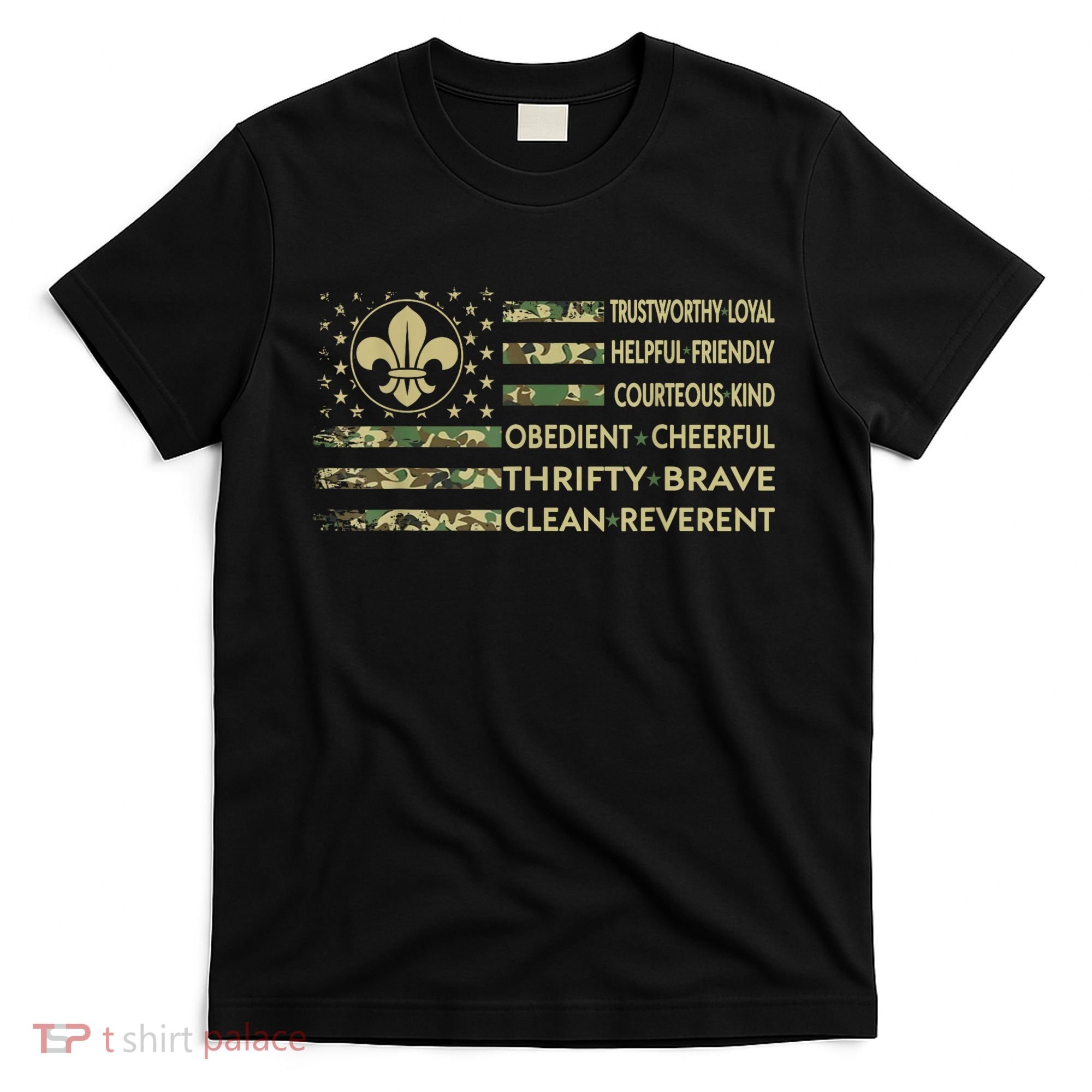 Scout Leader Funny Scout Camping Camo US America Flag Retro T-Shirt