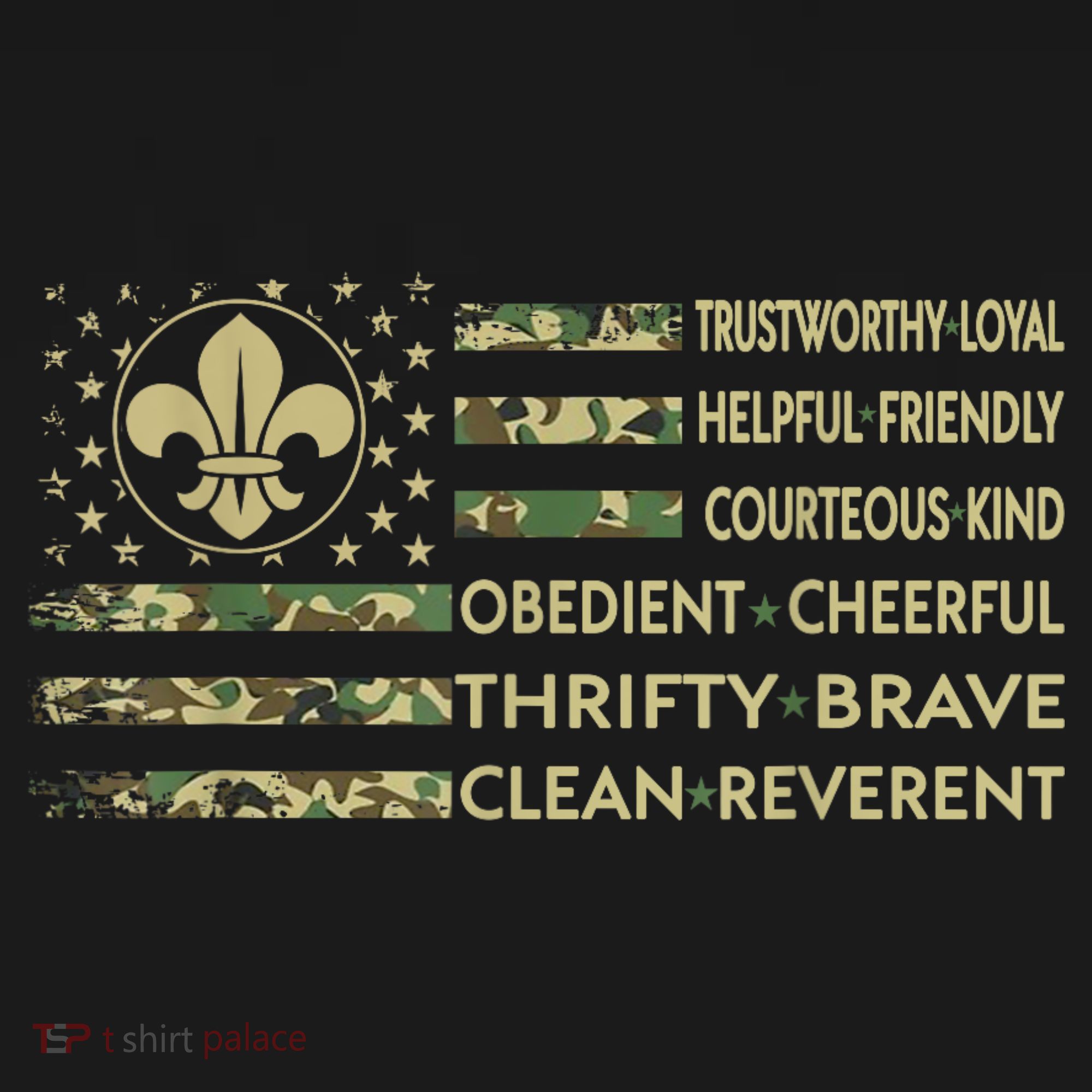 Scout Leader Funny Scout Camping Camo US America Flag Retro T-Shirt