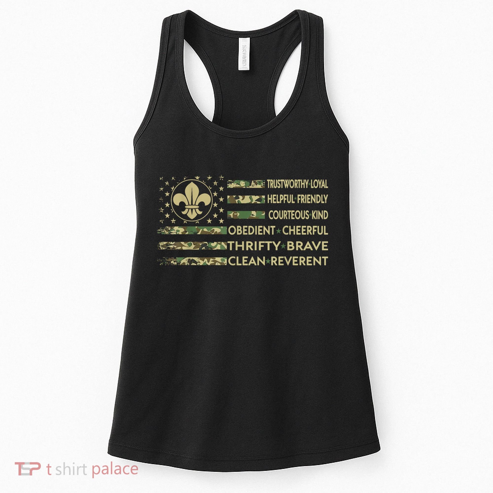 Scout Leader Funny Scout Camping Camo US America Flag Retro Women's Tank Top