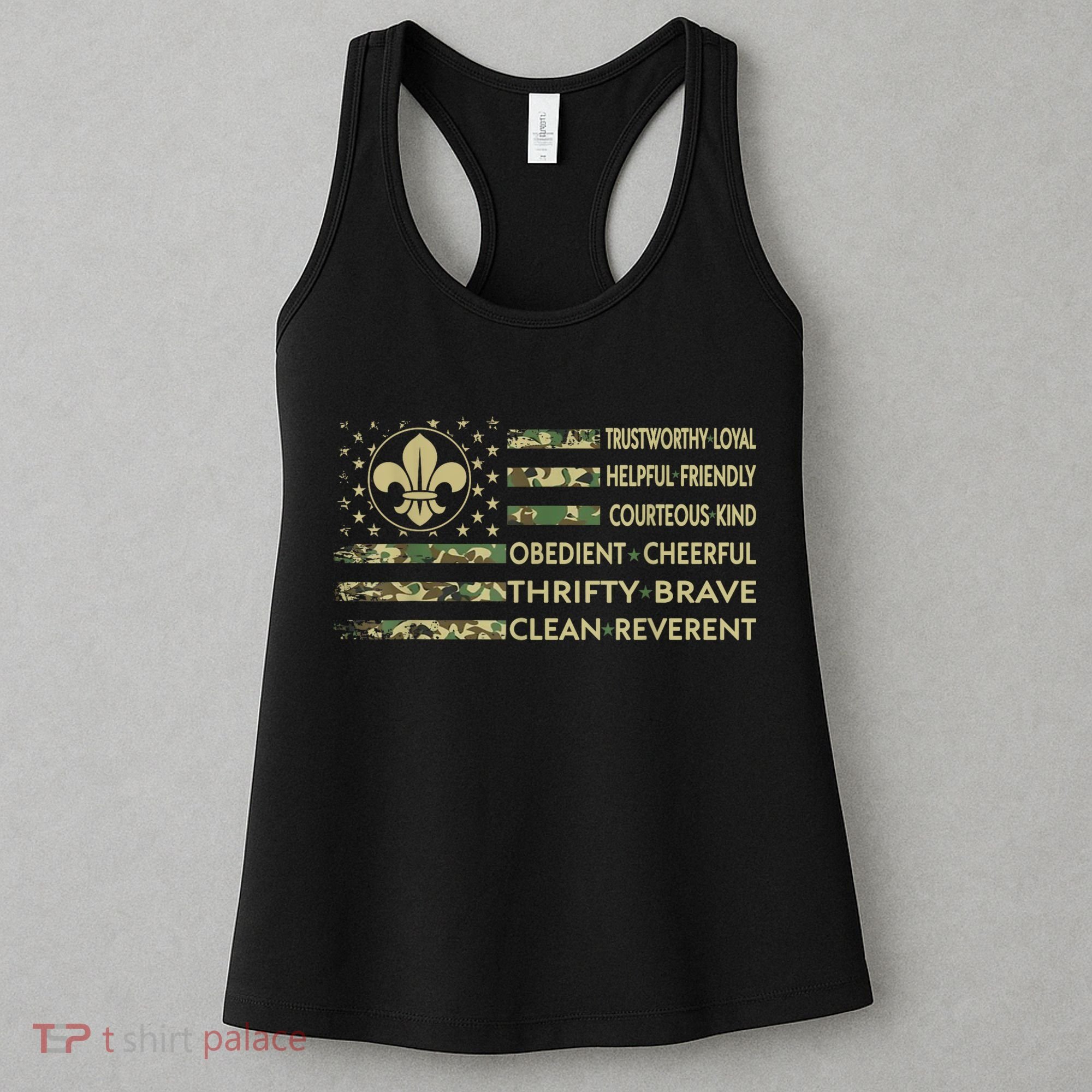 Scout Leader Funny Scout Camping Camo US America Flag Retro Women's Tank Top