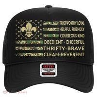 Scout Leader Funny Scout Camping Camo US America Flag Retro Hat thumb 0