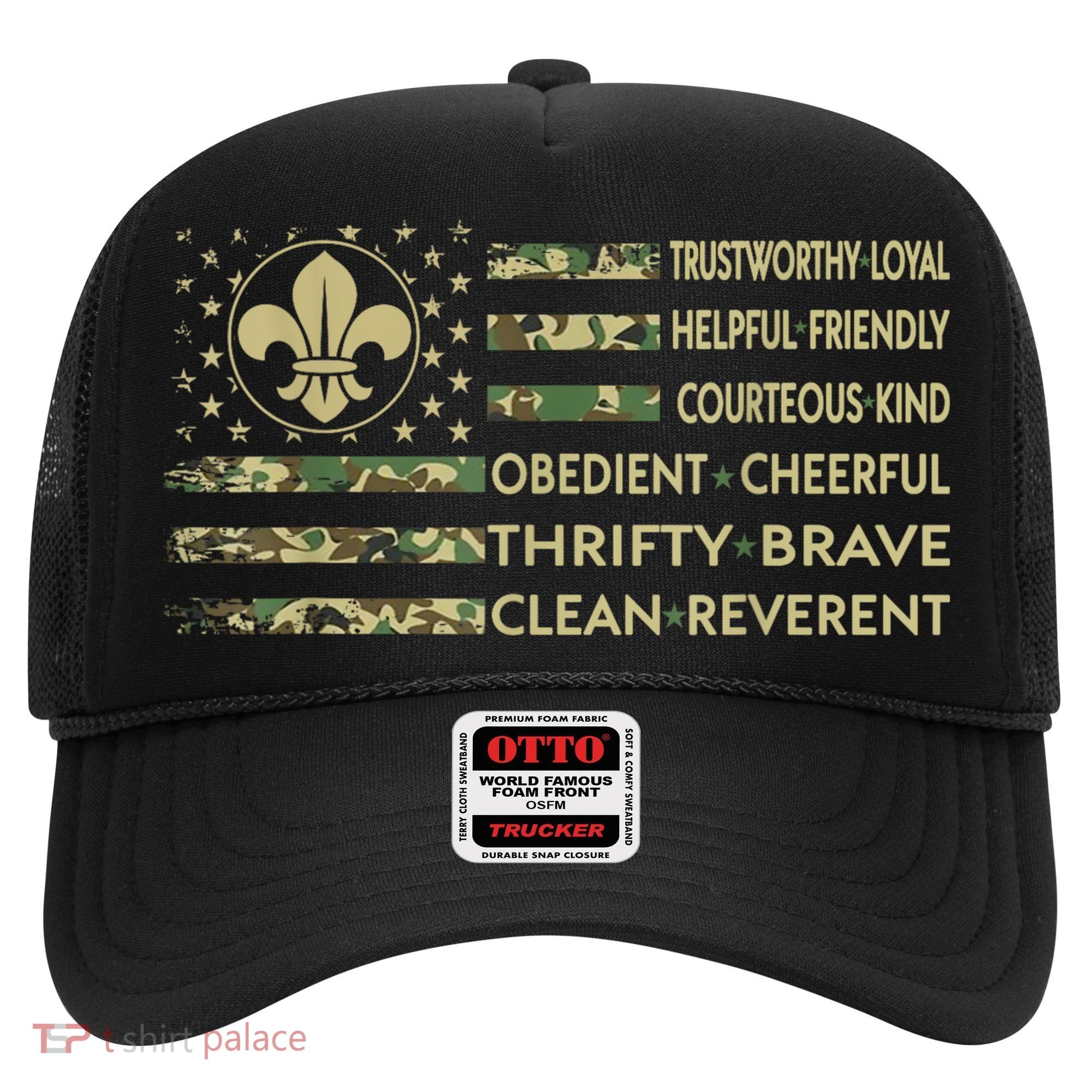 Scout Leader Funny Scout Camping Camo US America Flag Retro Hat