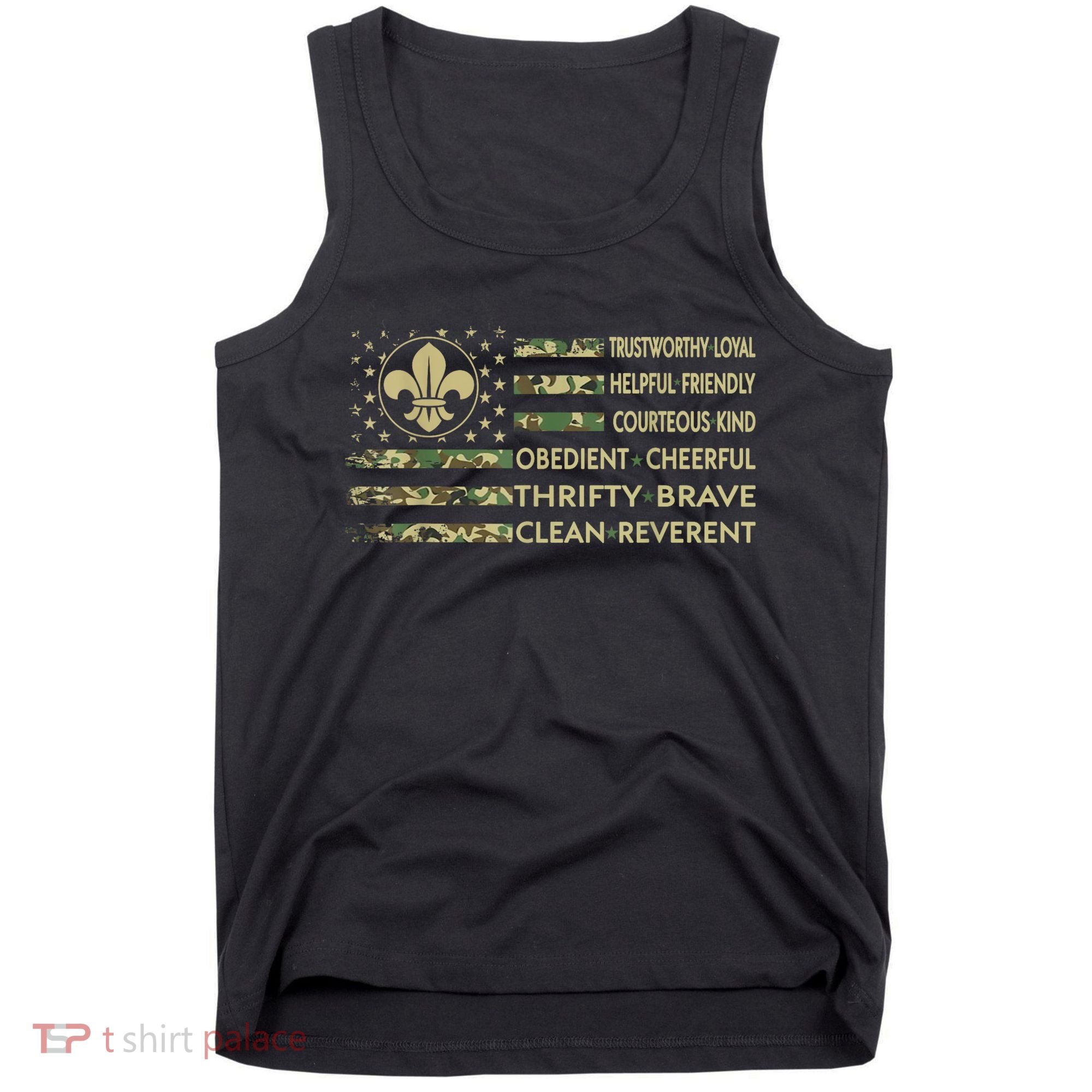 Scout Leader Funny Scout Camping Camo US America Flag Retro Tank Top