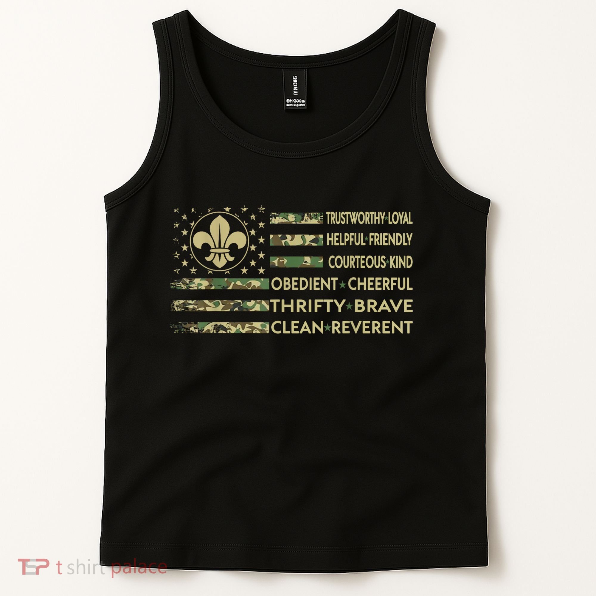 Scout Leader Funny Scout Camping Camo US America Flag Retro Tank Top