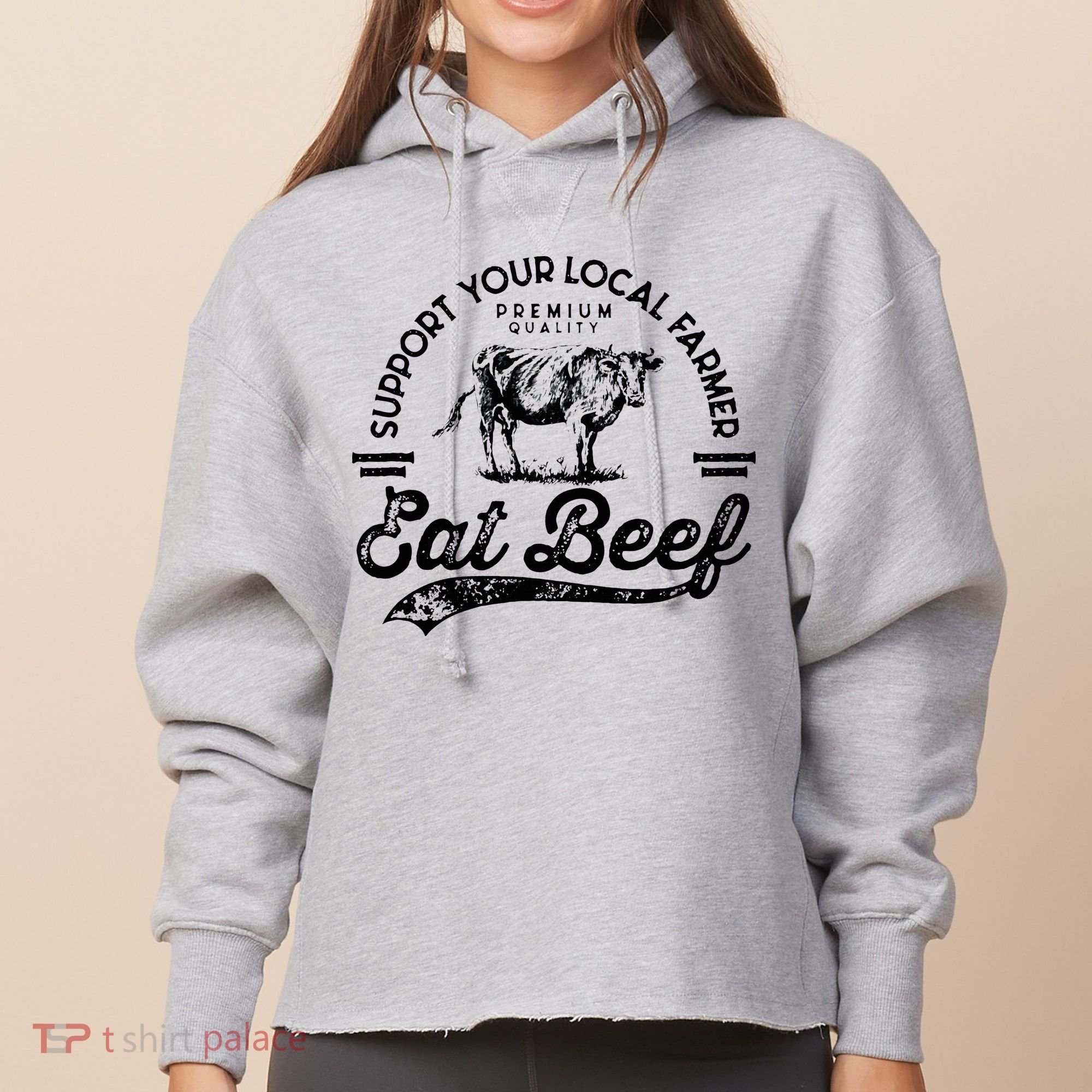 Support Local Farmers Farming Farmer Market Buy Eat Beef Ladies Heavyweight Boxy Pullover Hoodie