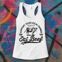 Support Local Farmers Farming Farmer Market Buy Eat Beef Women's Tank Top thumb 3