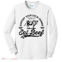 Support Local Farmers Farming Farmer Market Buy Eat Beef Kids Long Sleeve Shirt thumb 0