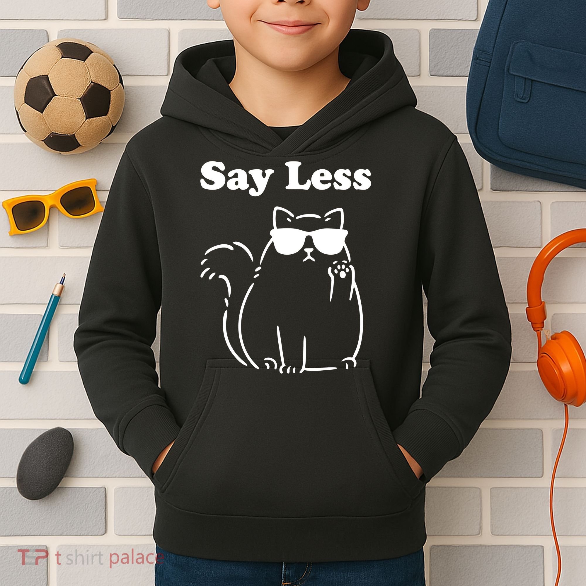 Say Less Funny Cat Kids Hoodie