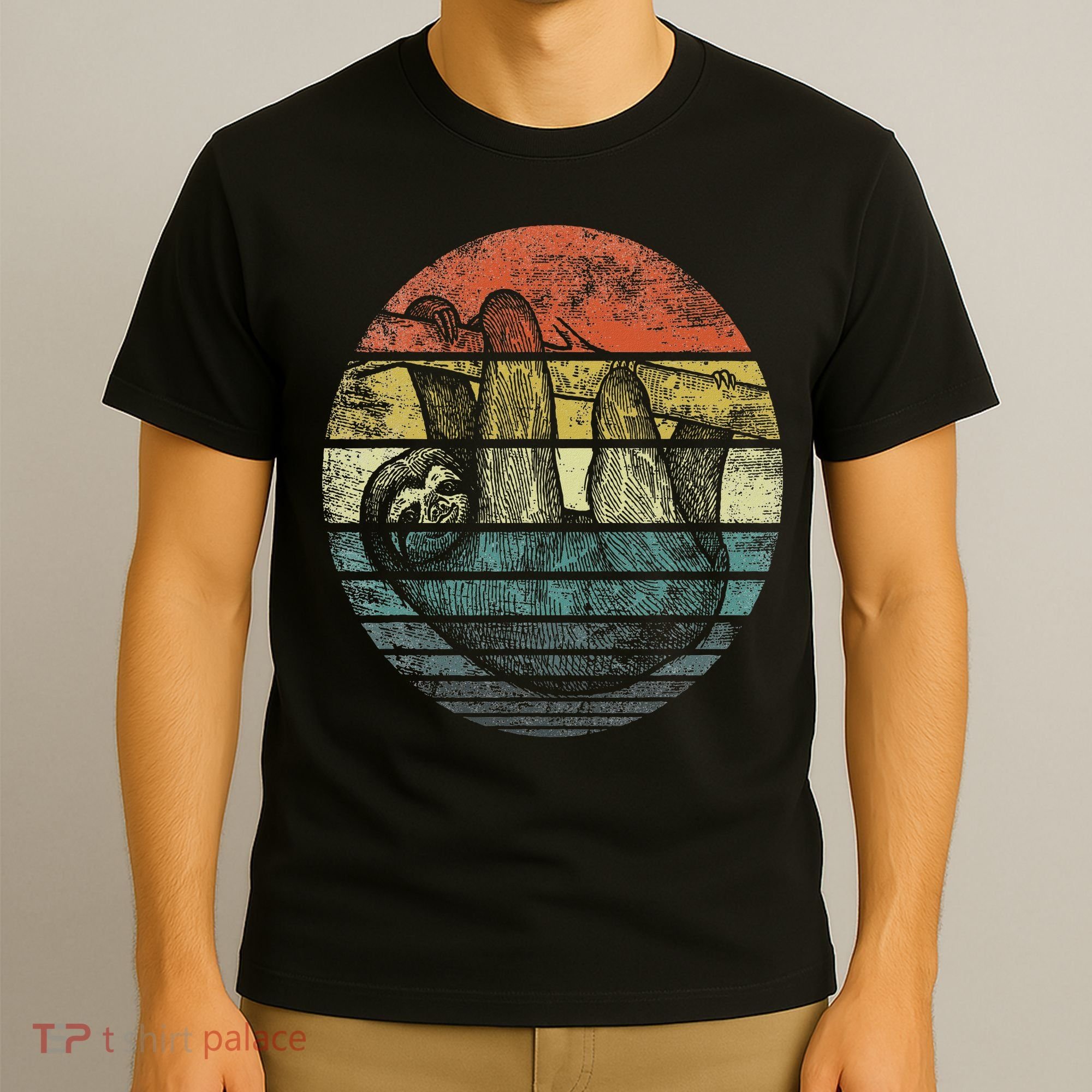 Sloth Lover Gifts Retro Sunset Funny Animal Sloth Silhouette T-Shirt