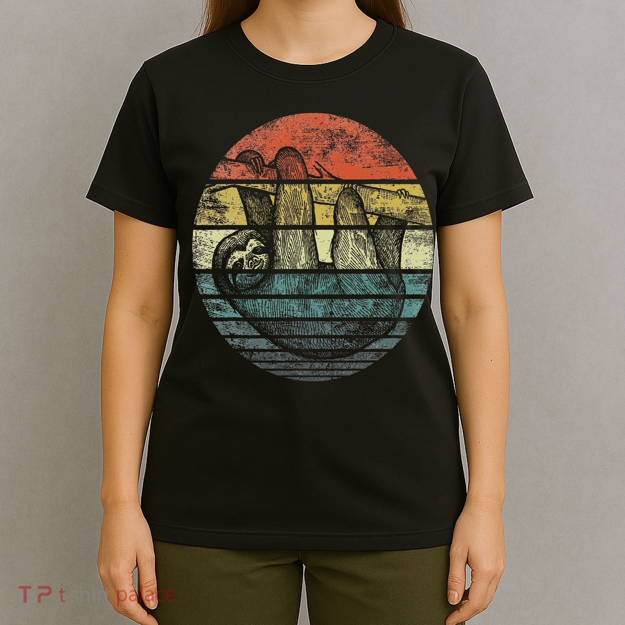 Sloth Lover Gifts Retro Sunset Funny Animal Sloth Silhouette T-Shirt