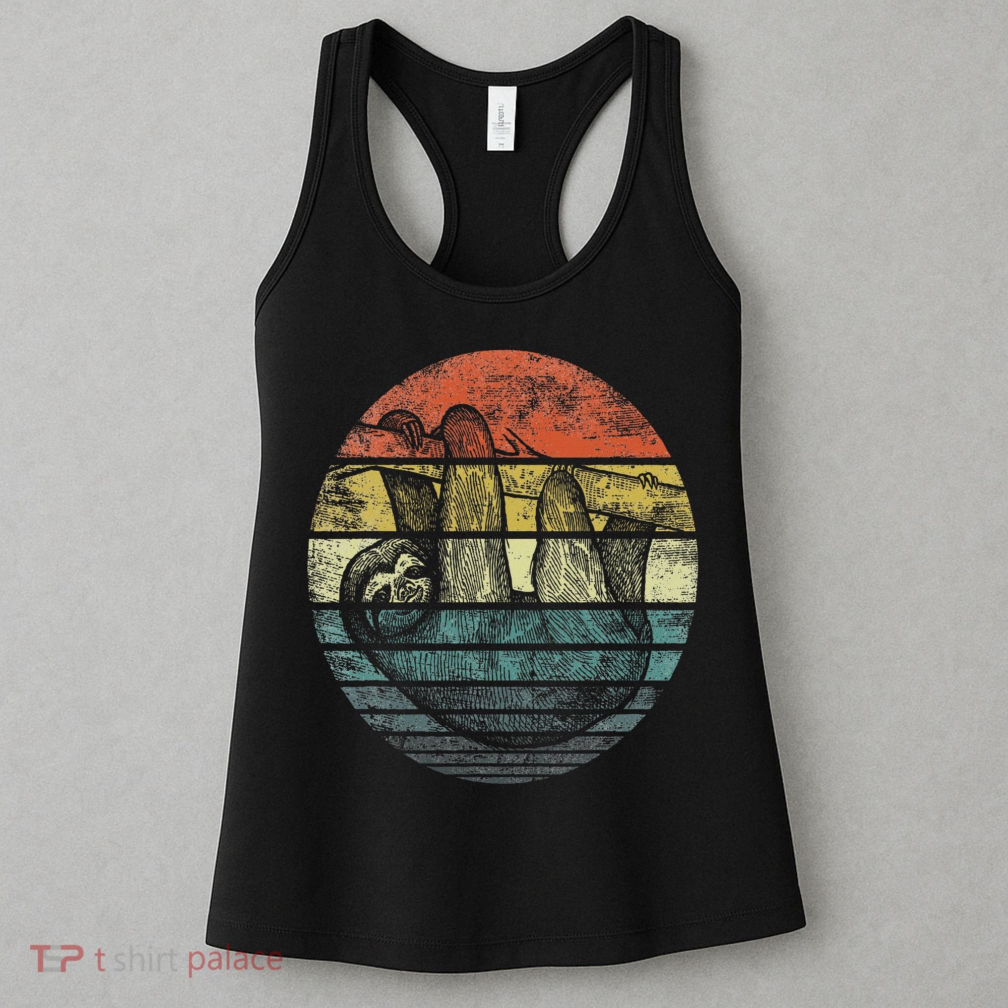 Sloth Lover Gifts Retro Sunset Funny Animal Sloth Silhouette Women's Tank Top