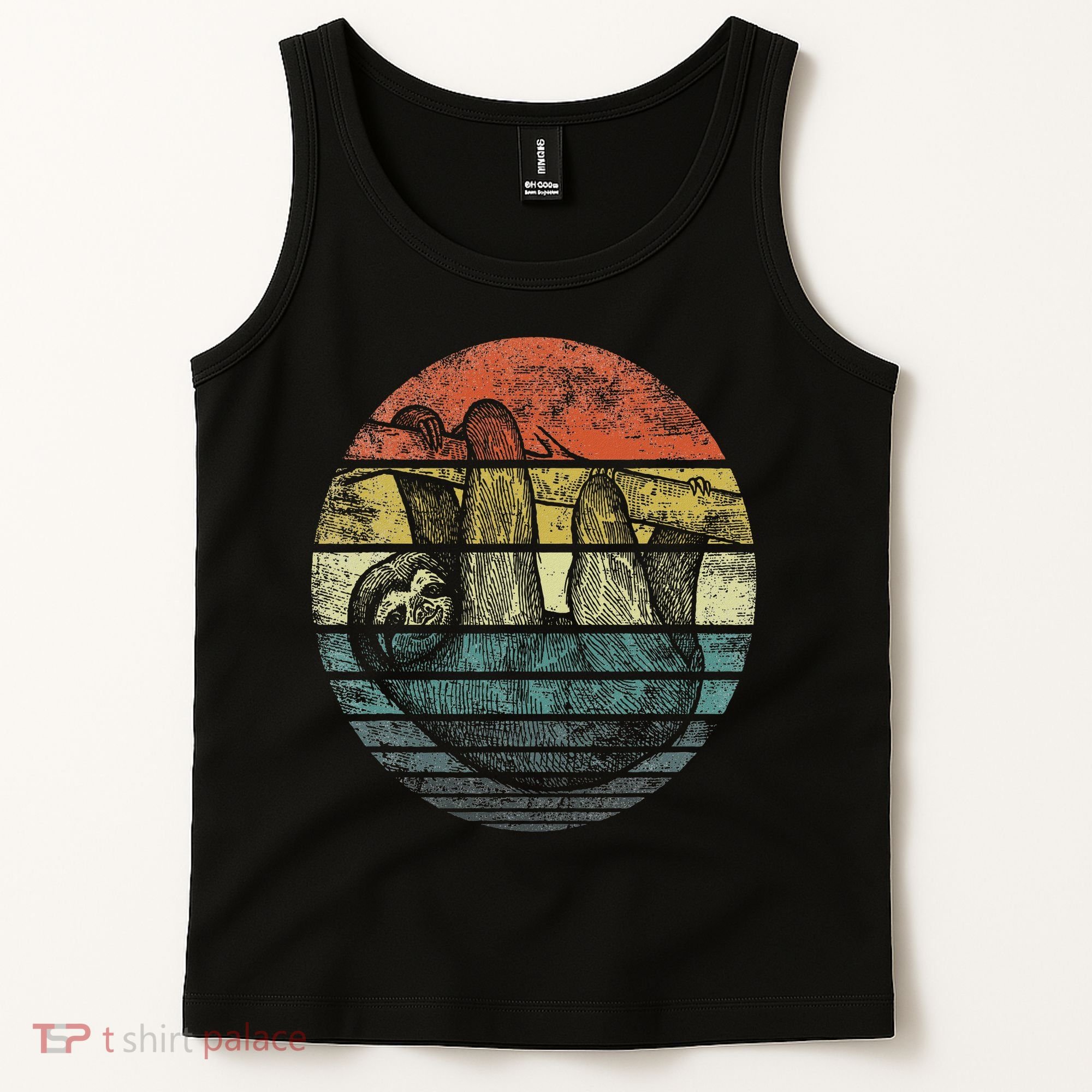 Sloth Lover Gifts Retro Sunset Funny Animal Sloth Silhouette Tank Top