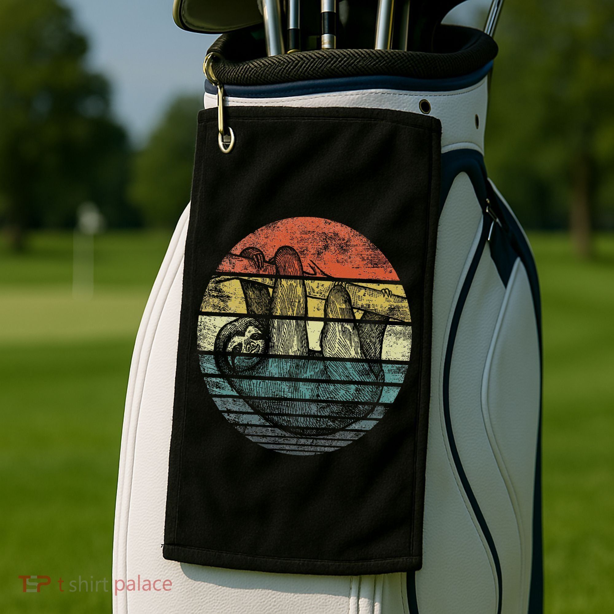 Sloth Lover Gifts Retro Sunset Funny Animal Sloth Silhouette Golf Towel
