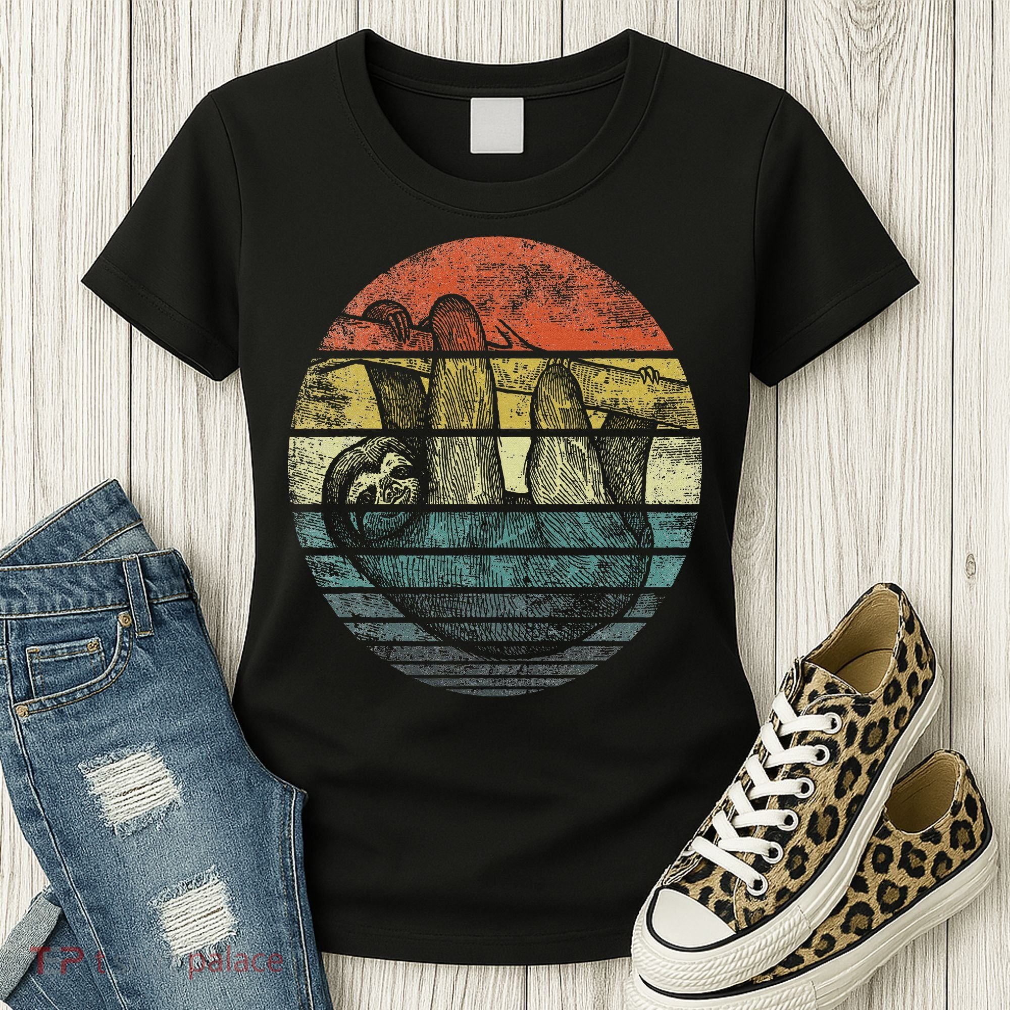 Sloth Lover Gifts Retro Sunset Funny Animal Sloth Silhouette Women's T-Shirt