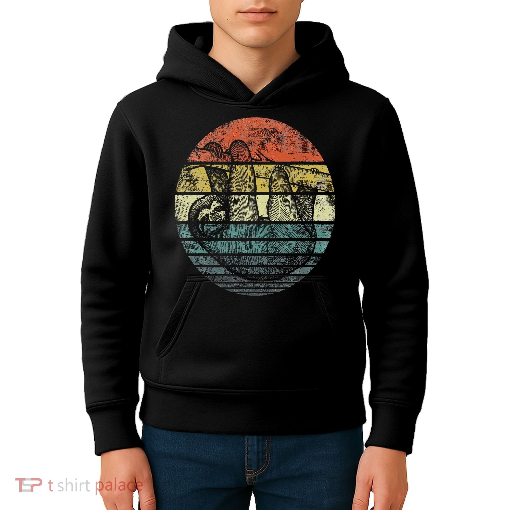 Sloth Lover Gifts Retro Sunset Funny Animal Sloth Silhouette Kids Hoodie