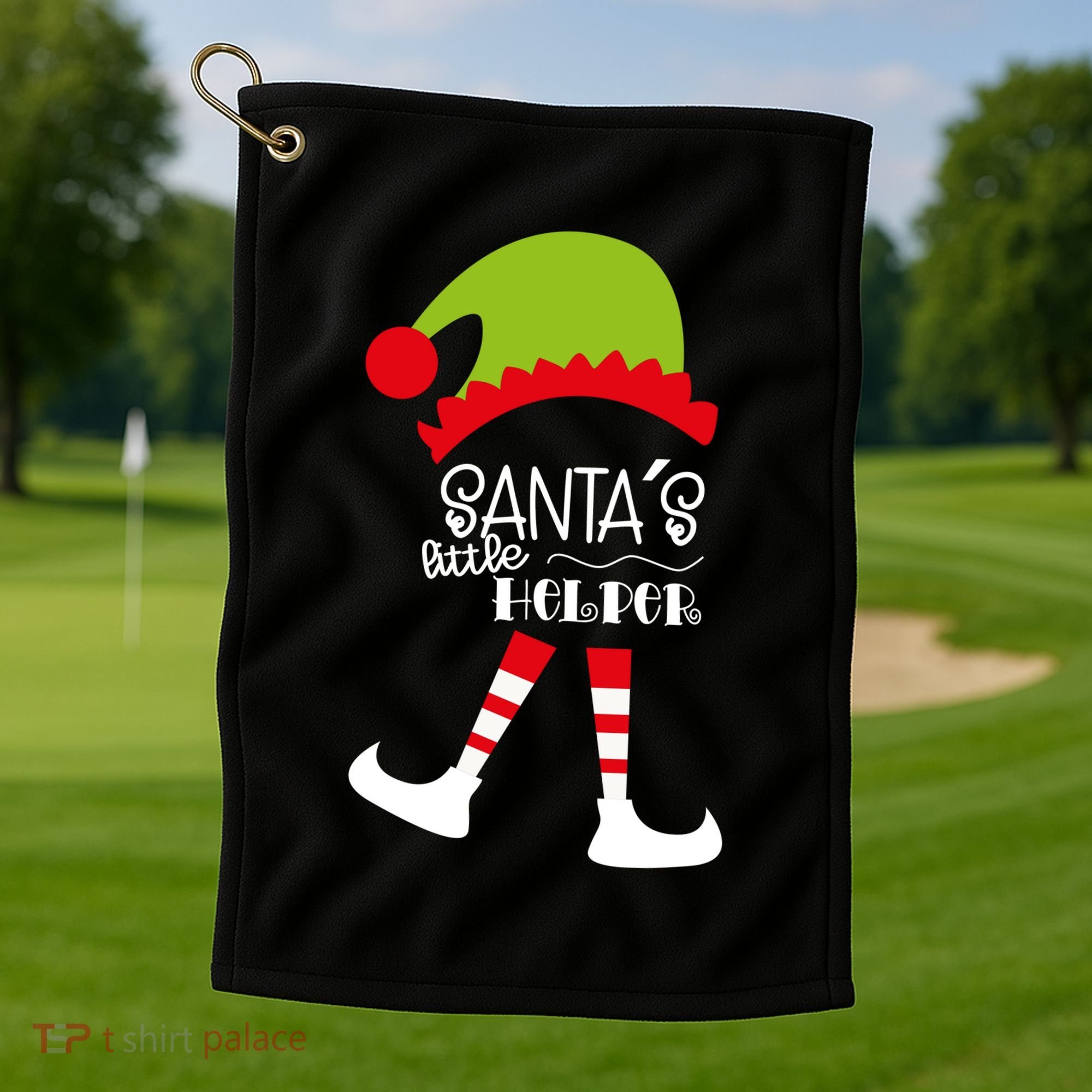 Santas Little Helper Elf Holiday Golf Towel