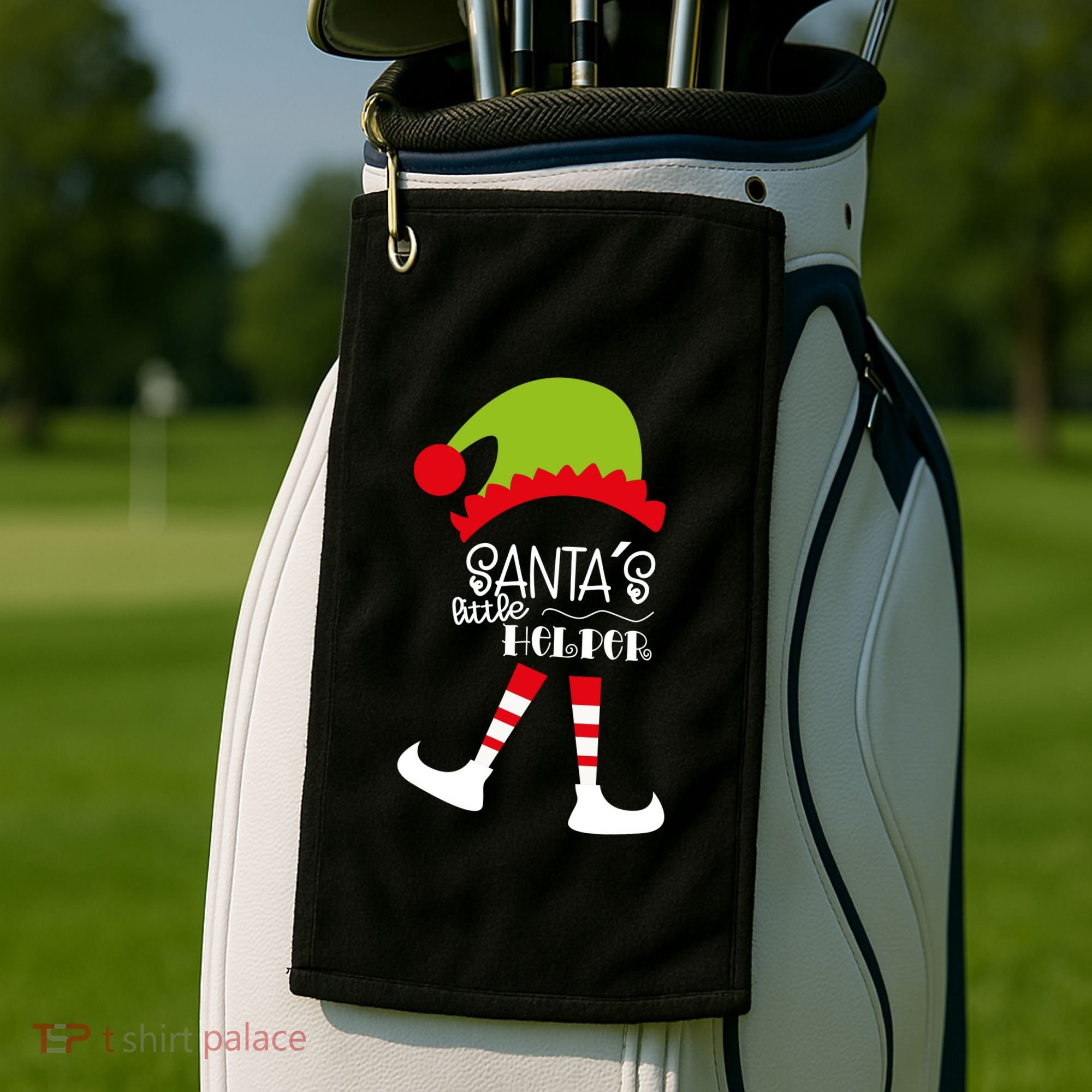 Santas Little Helper Elf Holiday Golf Towel