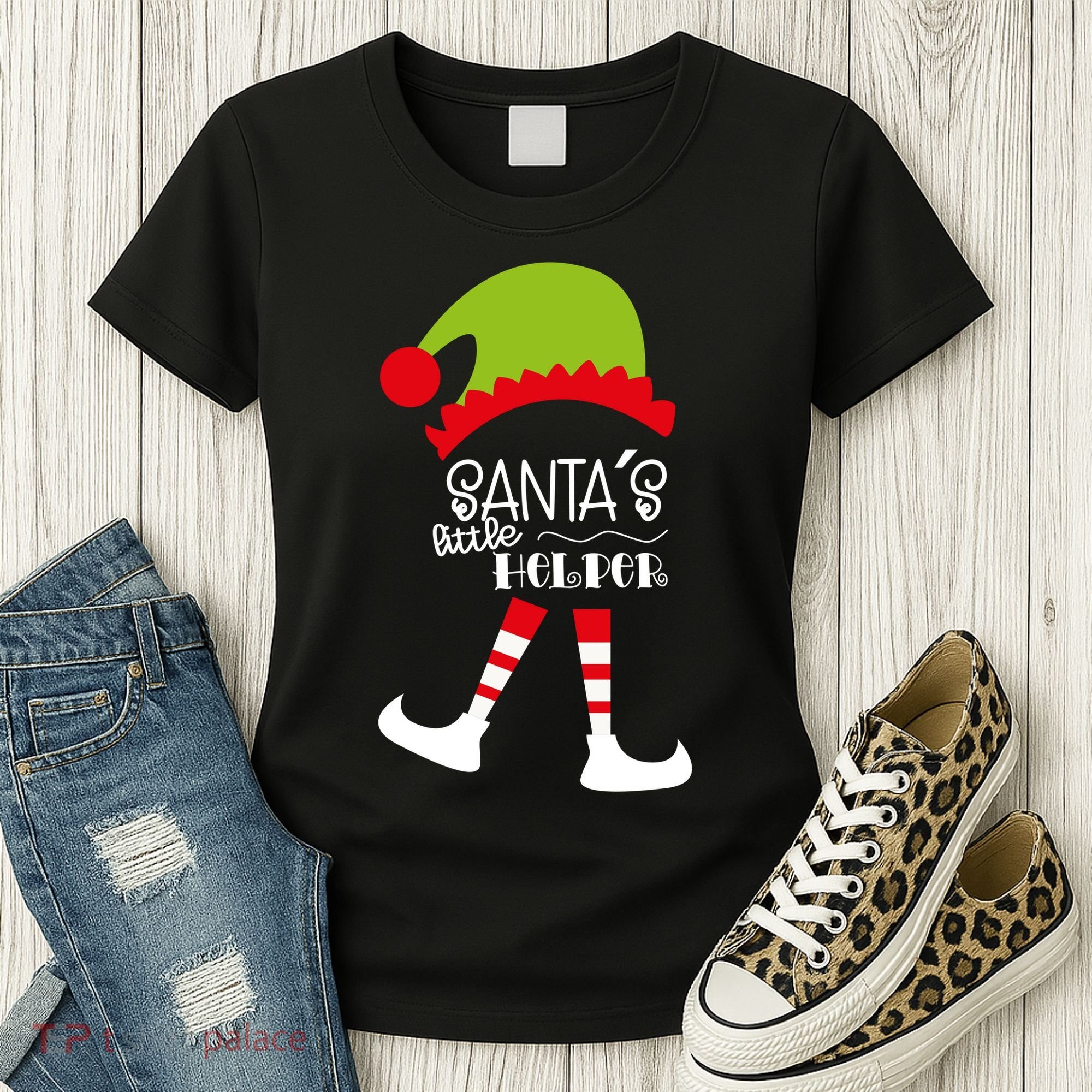 Santas Little Helper Elf Holiday Women's T-Shirt