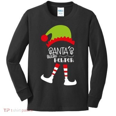Santas Little Helper Elf Holiday Kids Long Sleeve Shirt
