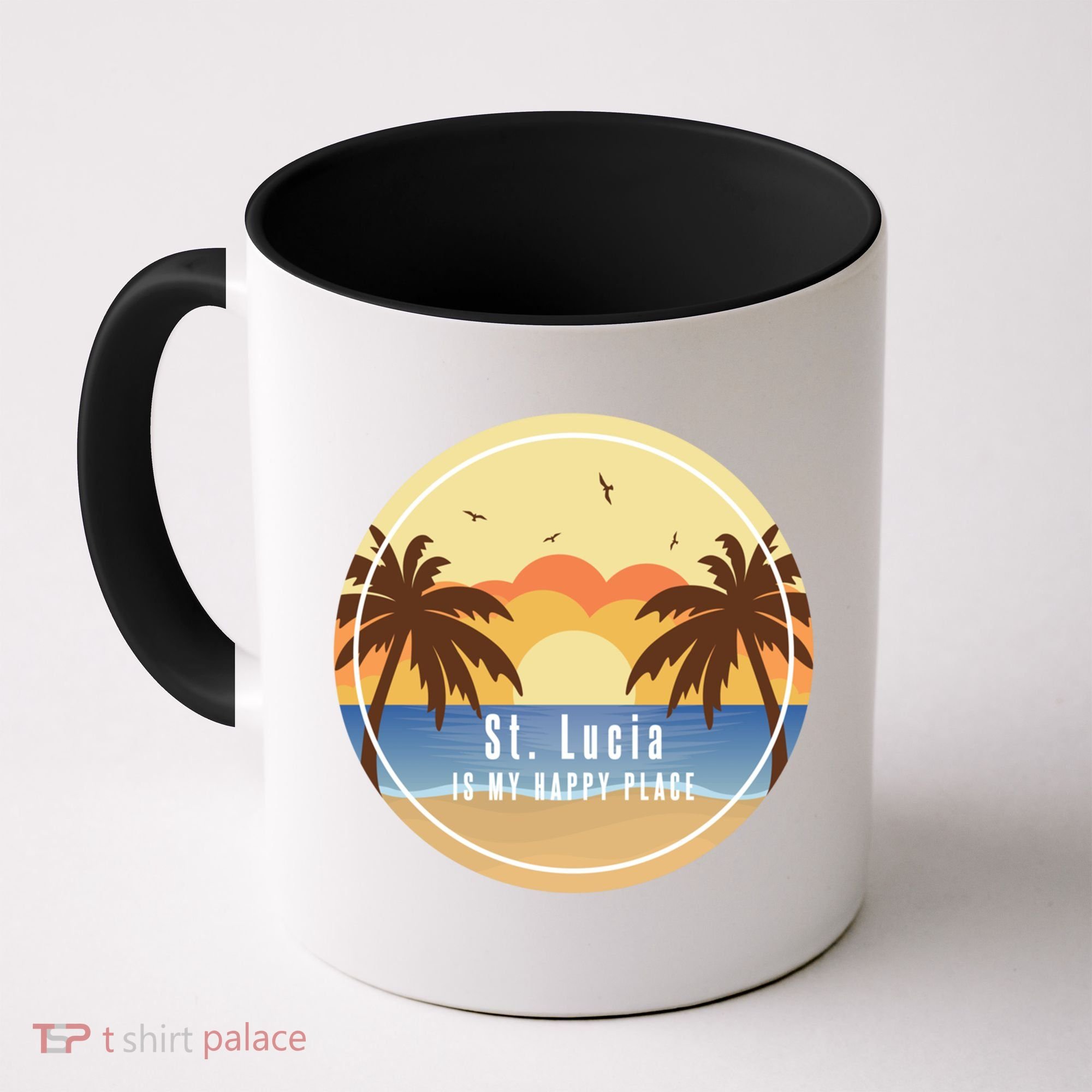 St Lucia Is My Happy Place Fun Beach Vacation Palm Trees Su Meaningful Gift Coffee Mug
