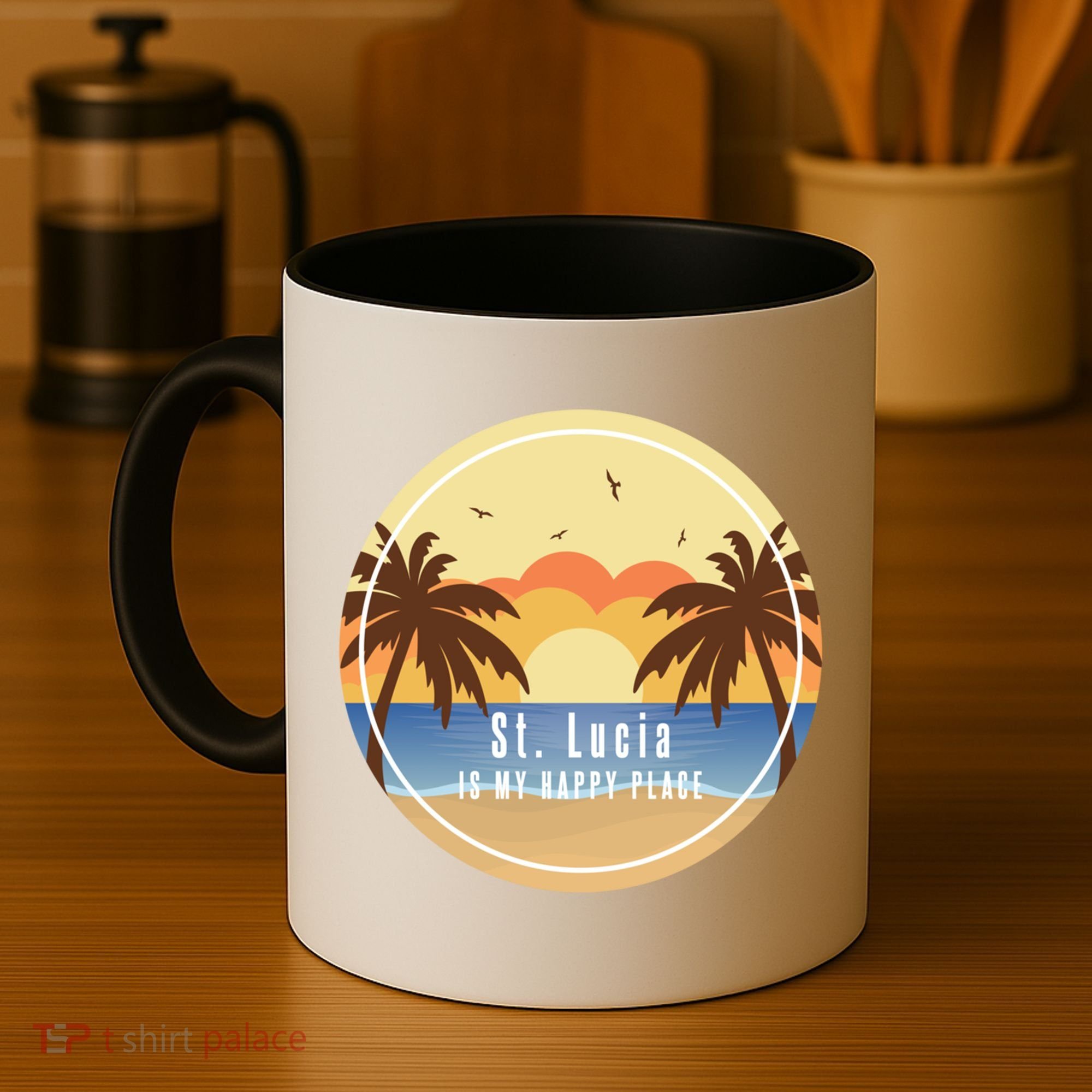 St Lucia Is My Happy Place Fun Beach Vacation Palm Trees Su Meaningful Gift Coffee Mug