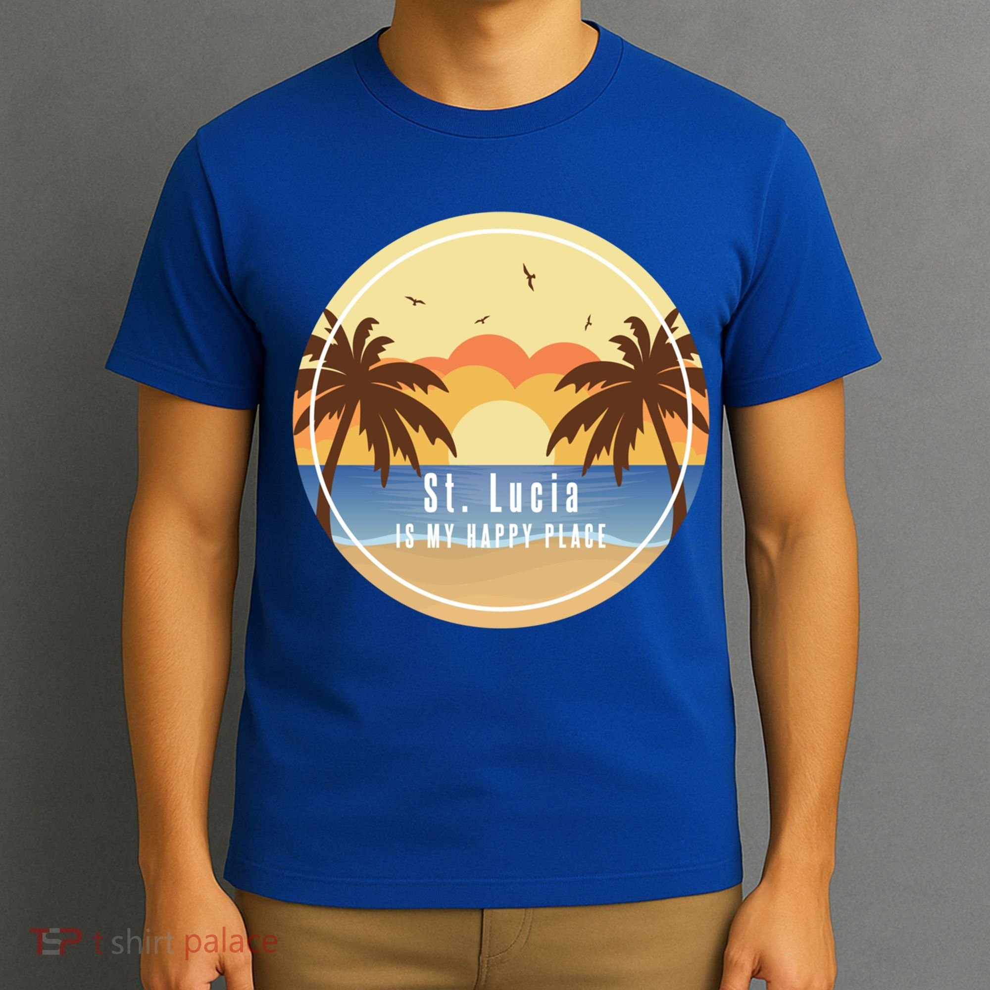 St Lucia Is My Happy Place Fun Beach Vacation Palm Trees Su Meaningful Gift T-Shirt