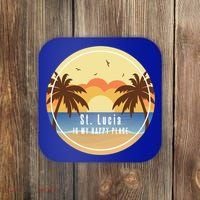 St Lucia Is My Happy Place Fun Beach Vacation Palm Trees Su Meaningful Gift Coaster thumb 0