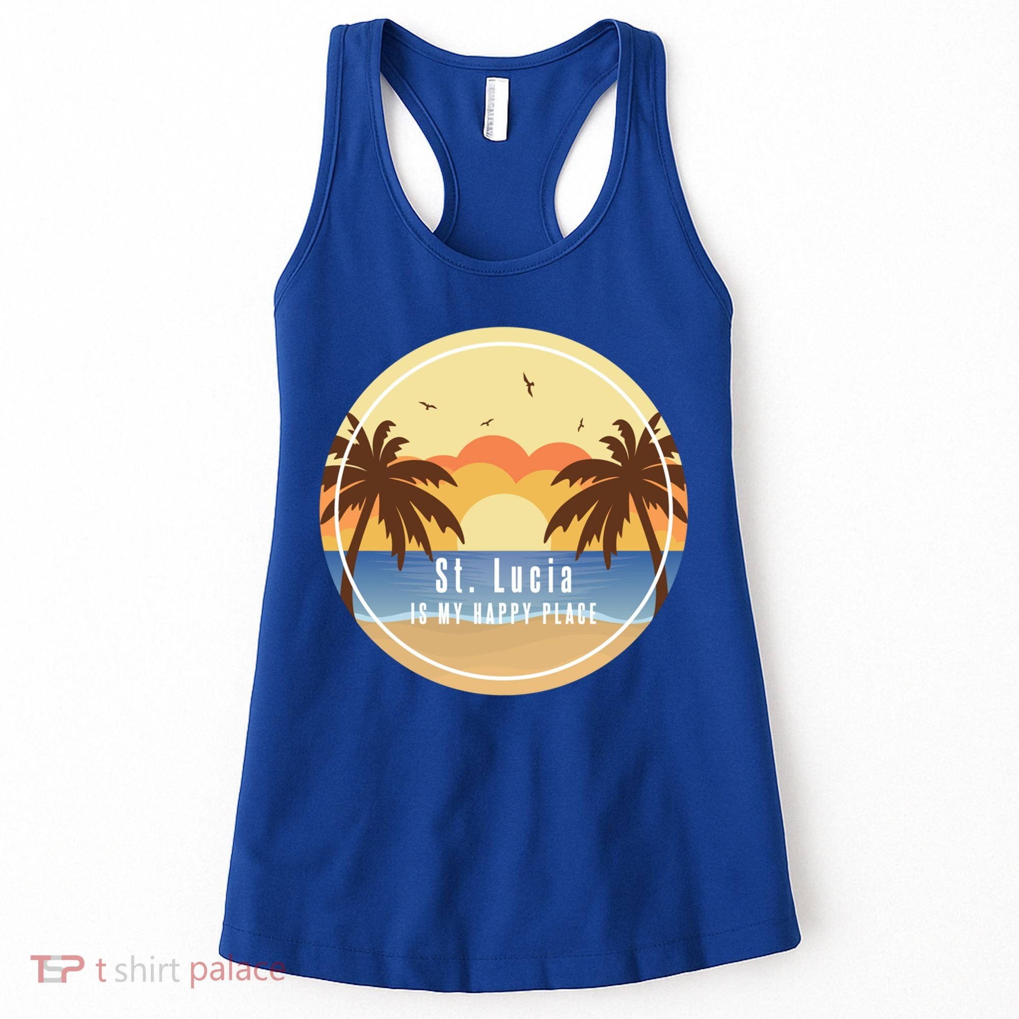 St Lucia Is My Happy Place Fun Beach Vacation Palm Trees Su Meaningful Gift Women's Tank Top