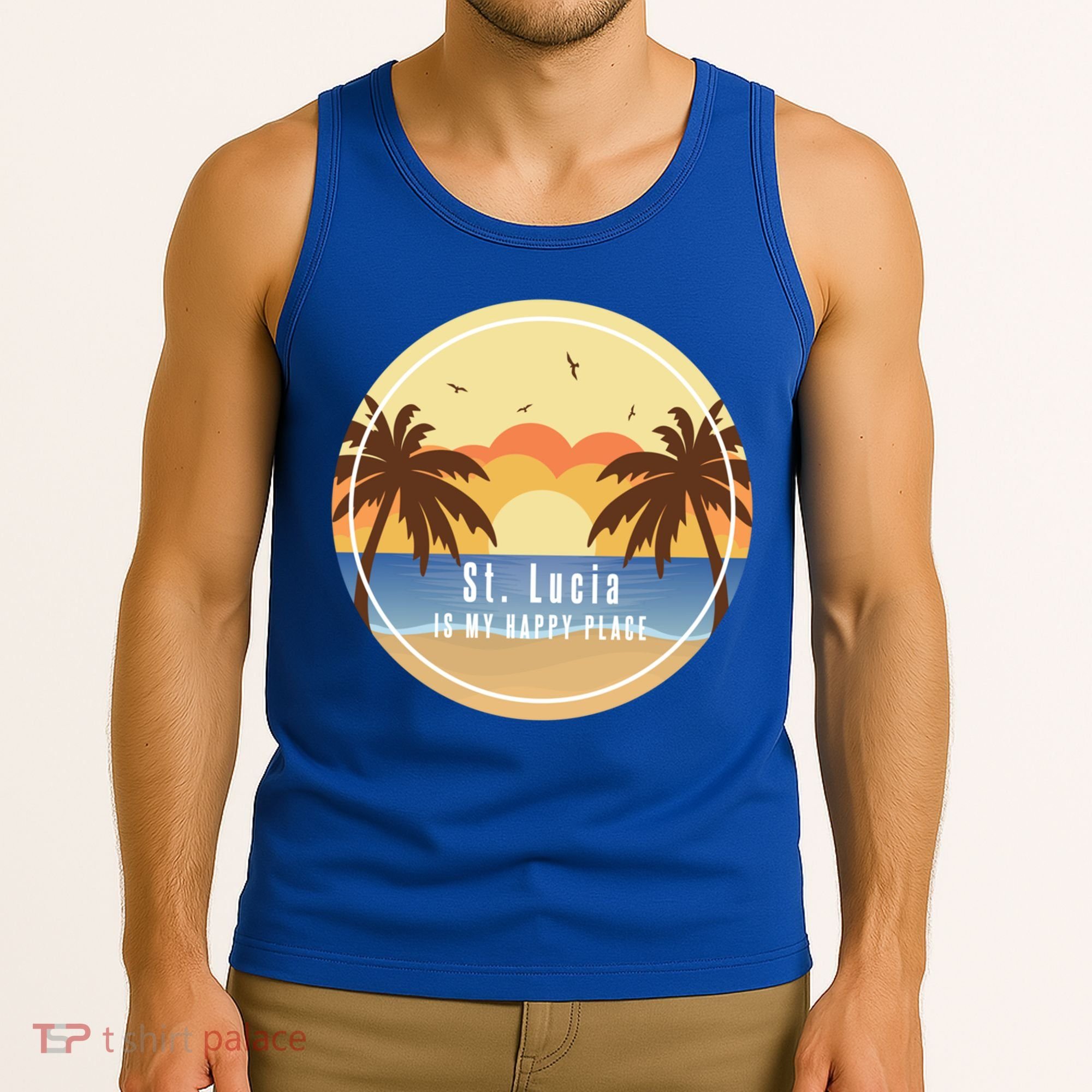 St Lucia Is My Happy Place Fun Beach Vacation Palm Trees Su Meaningful Gift Tank Top