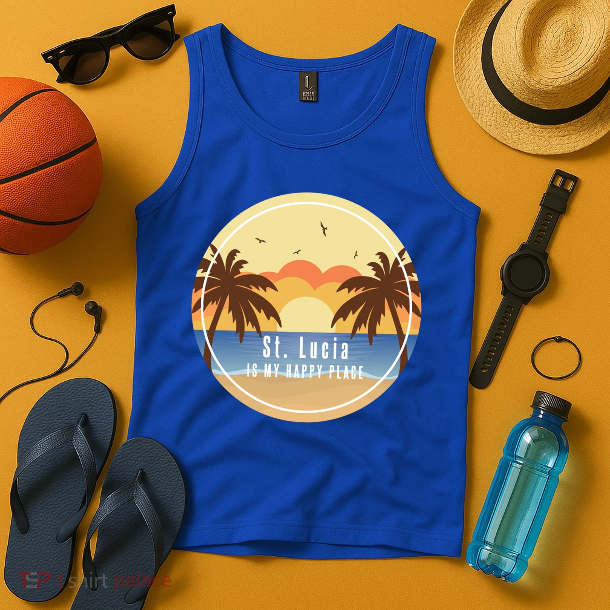 St Lucia Is My Happy Place Fun Beach Vacation Palm Trees Su Meaningful Gift Tank Top