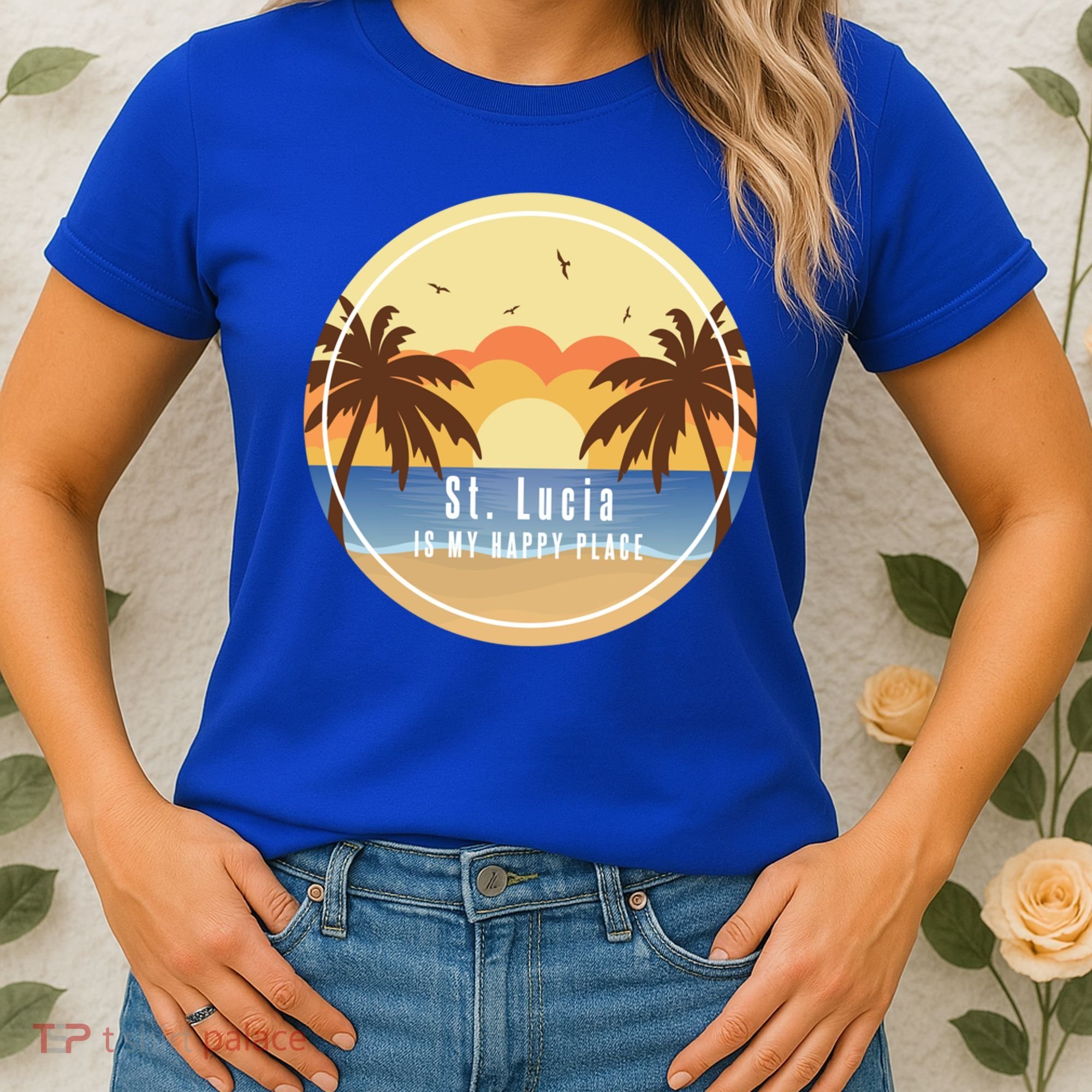 St Lucia Is My Happy Place Fun Beach Vacation Palm Trees Su Meaningful Gift Women's T-Shirt