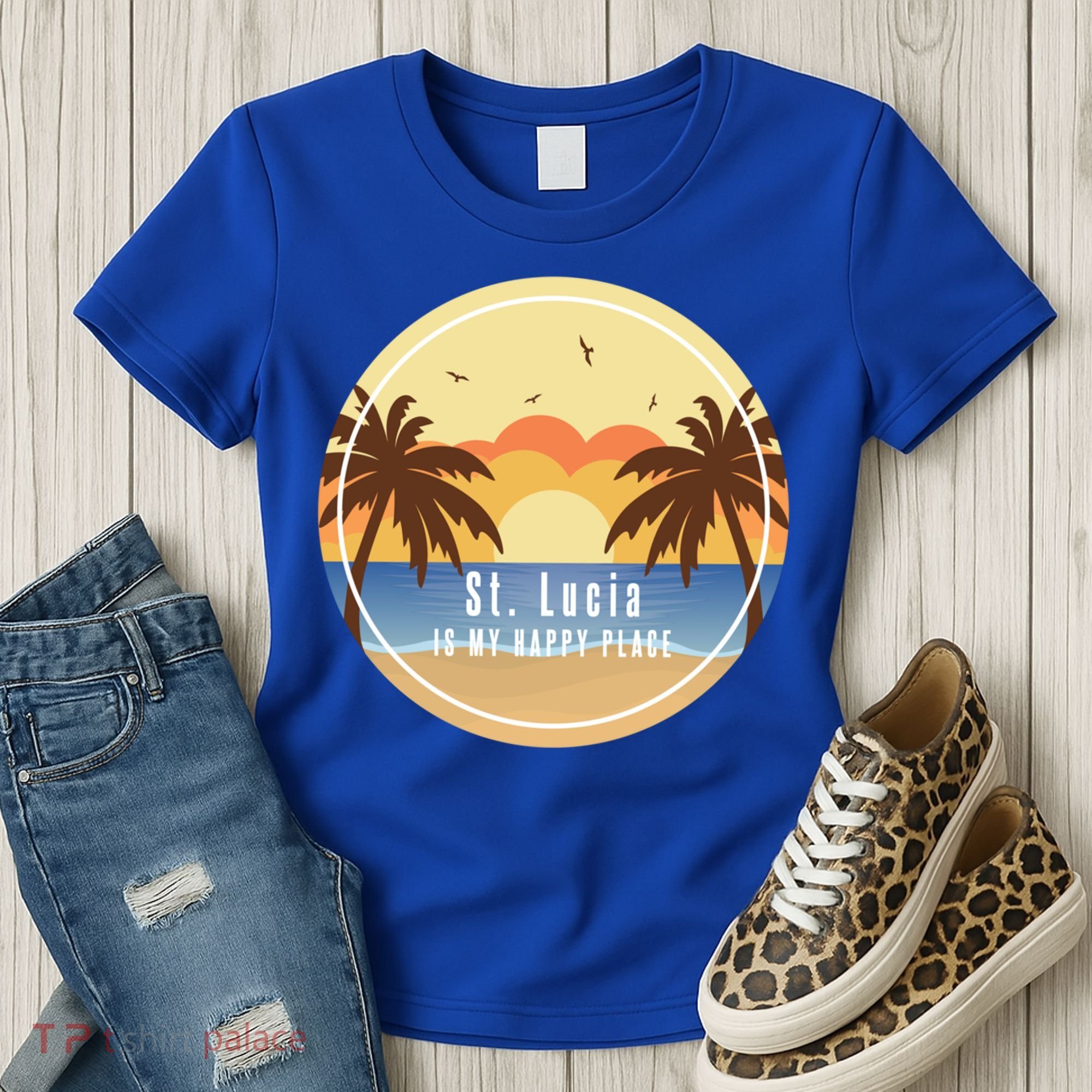 St Lucia Is My Happy Place Fun Beach Vacation Palm Trees Su Meaningful Gift Women's T-Shirt