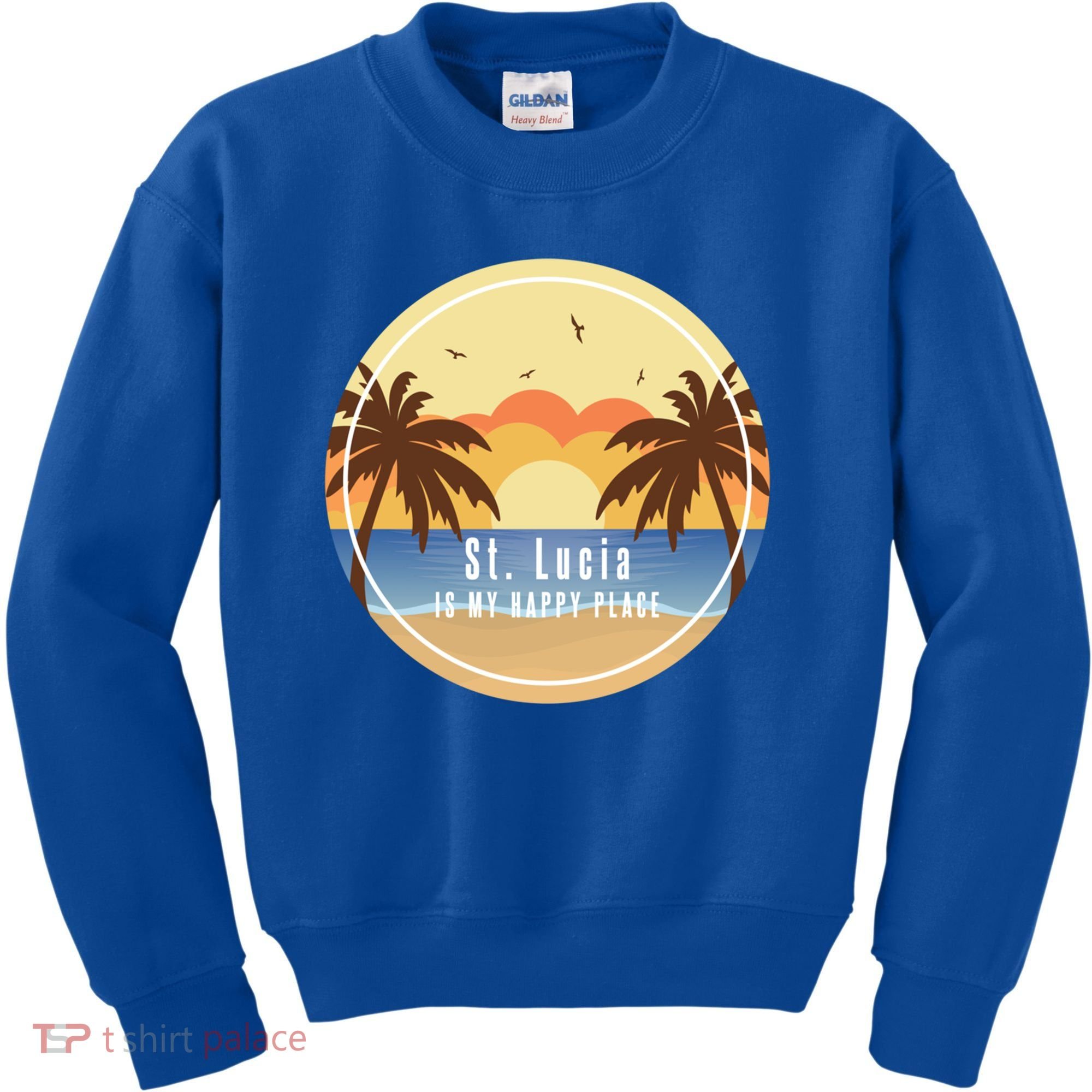 St Lucia Is My Happy Place Fun Beach Vacation Palm Trees Su Meaningful Gift Kids Sweatshirt