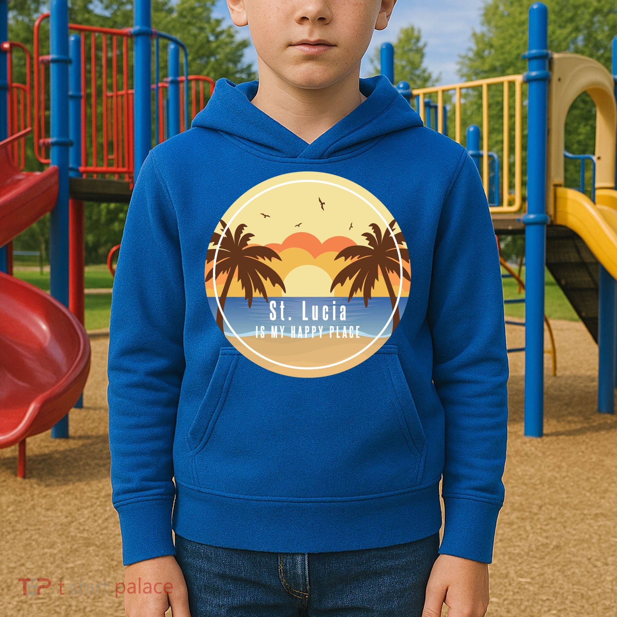 St Lucia Is My Happy Place Fun Beach Vacation Palm Trees Su Meaningful Gift Kids Hoodie