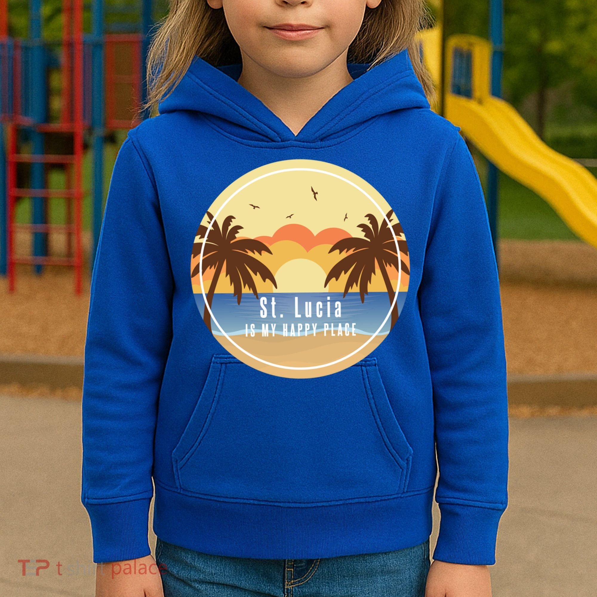 St Lucia Is My Happy Place Fun Beach Vacation Palm Trees Su Meaningful Gift Kids Hoodie