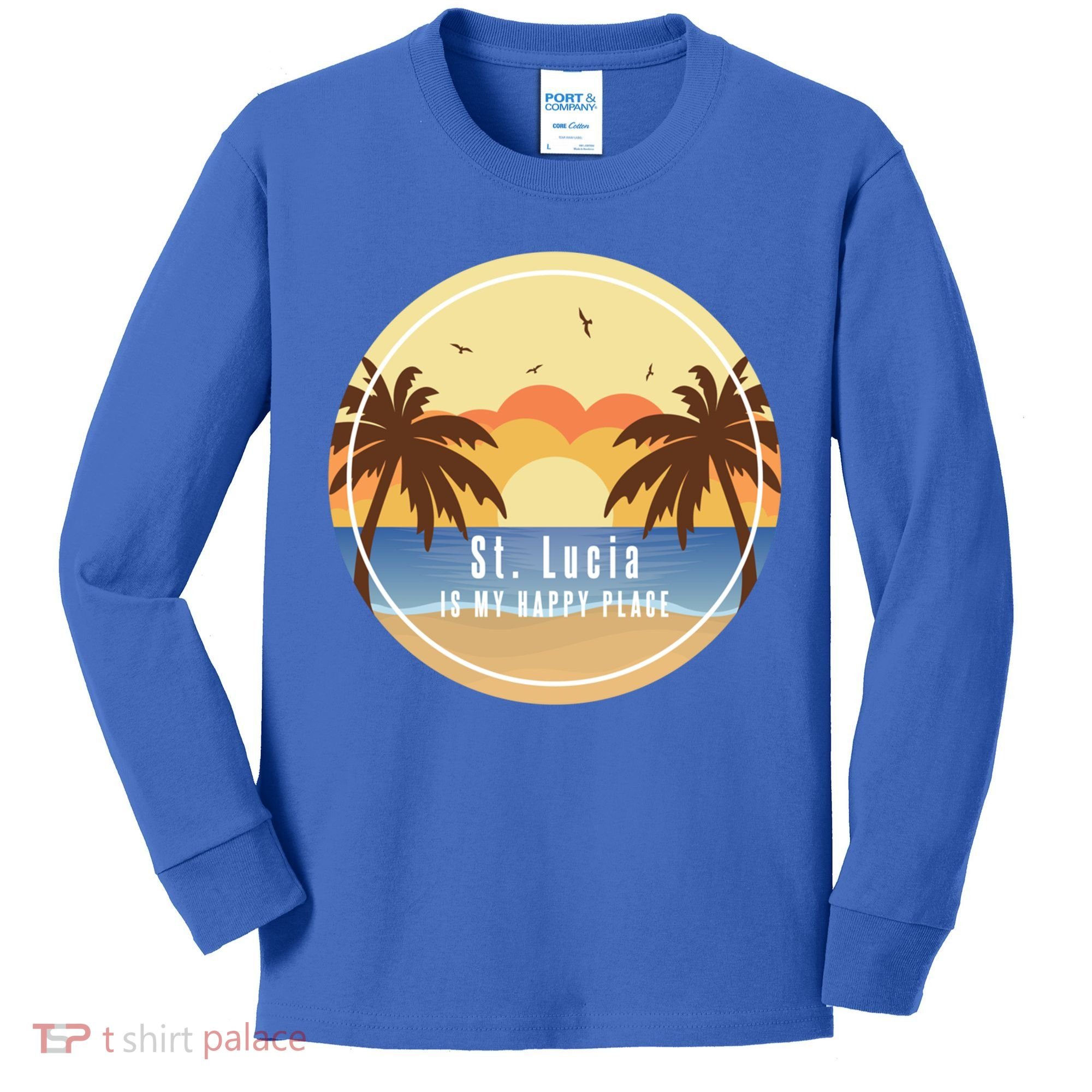 St Lucia Is My Happy Place Fun Beach Vacation Palm Trees Su Meaningful Gift Kids Long Sleeve Shirt
